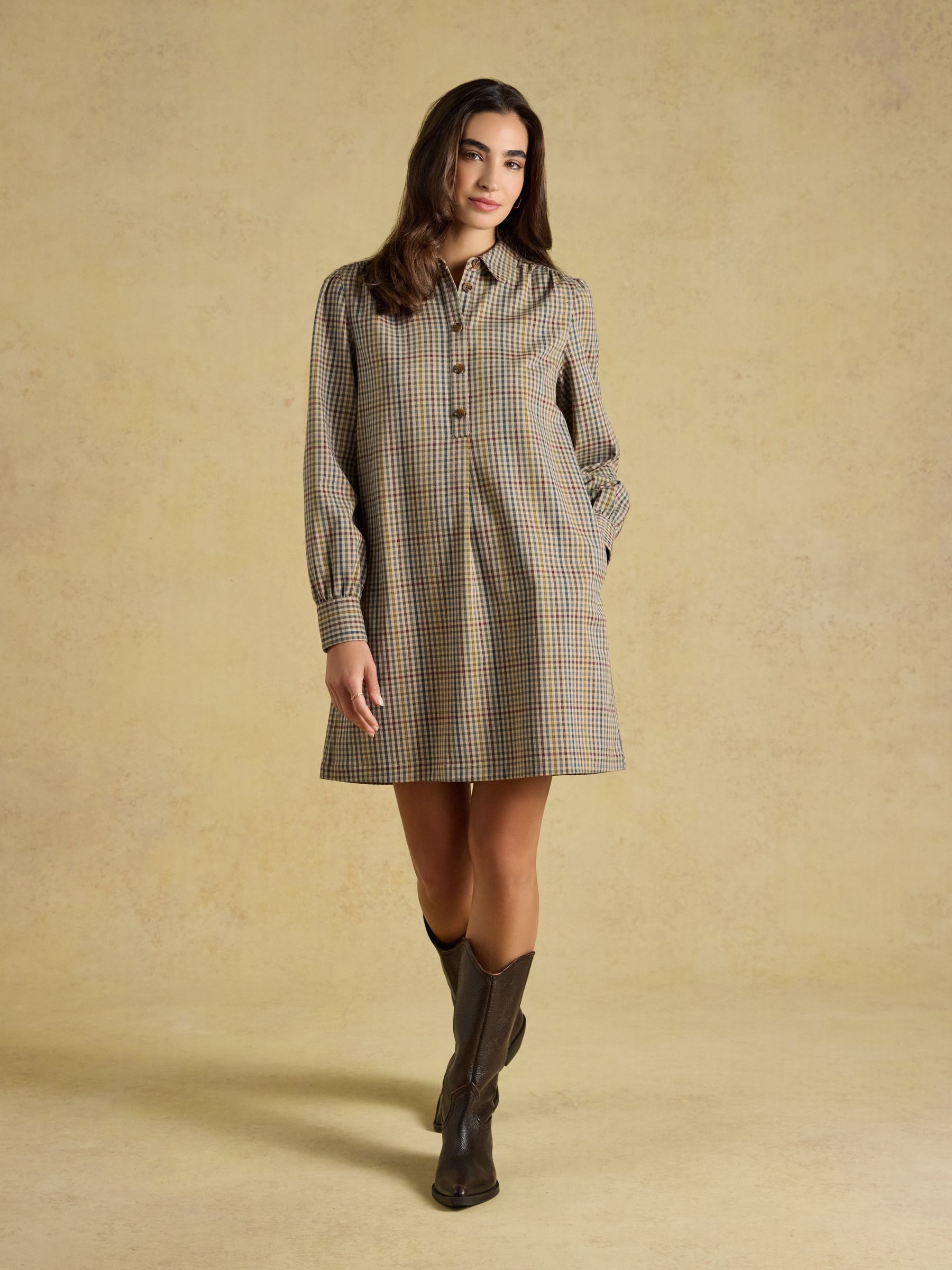 Lyla Brown Check Short Shirt Dress - Image 3 of 8