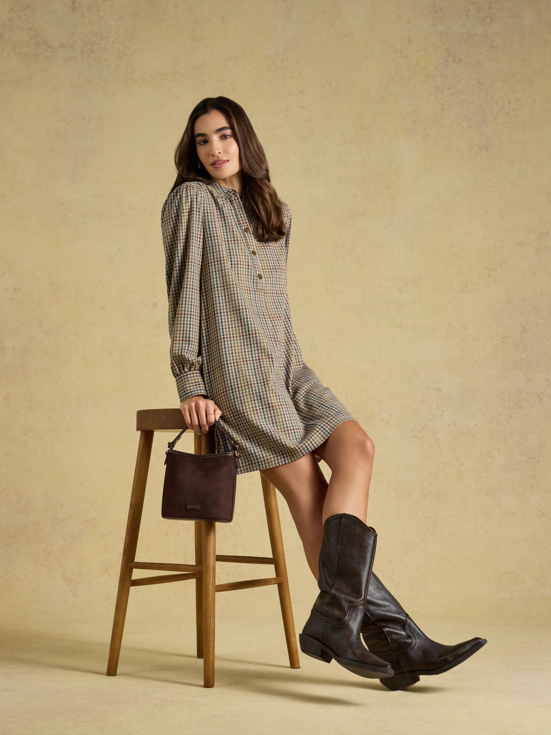 Lyla Brown Check Short Shirt Dress - Image 6 of 8