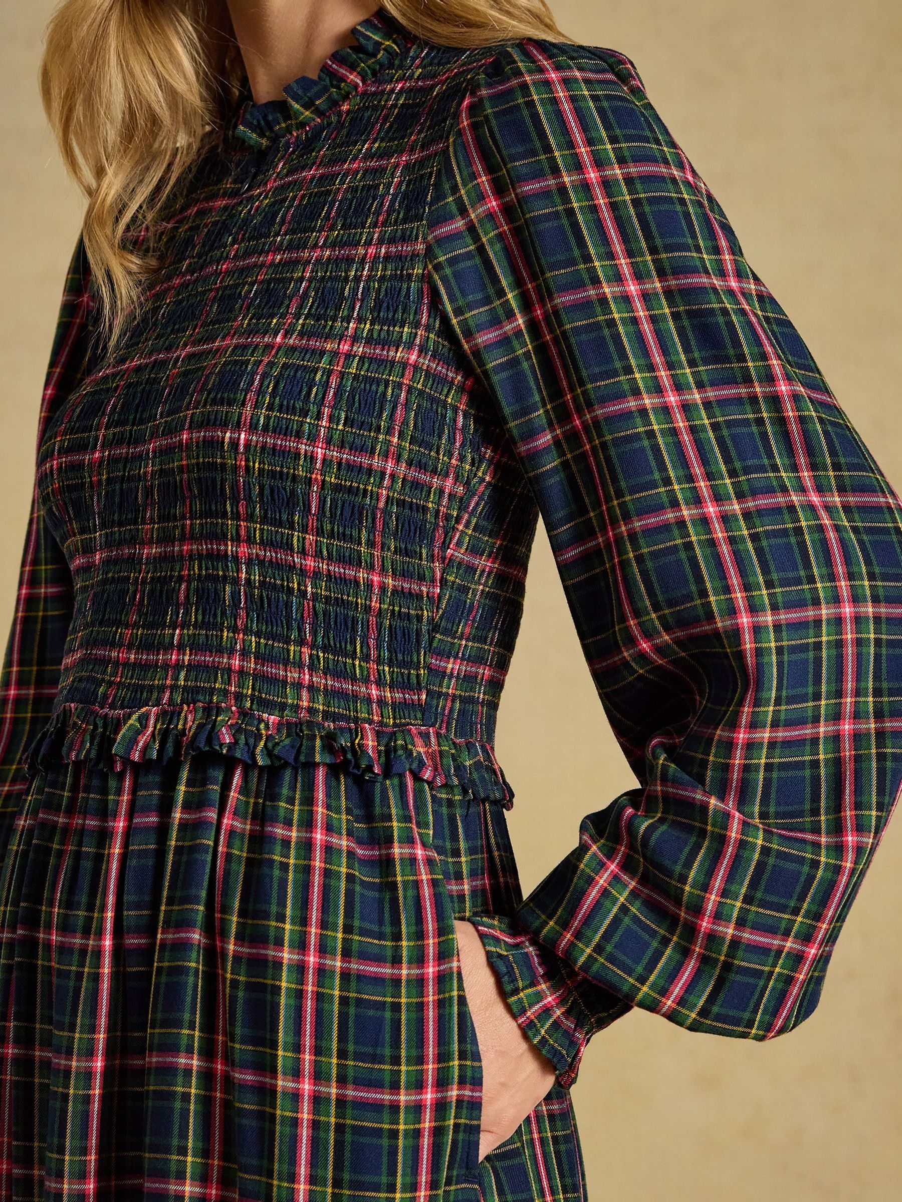 Emilie Navy Check Smocked Midi Dress - Image 6 of 7