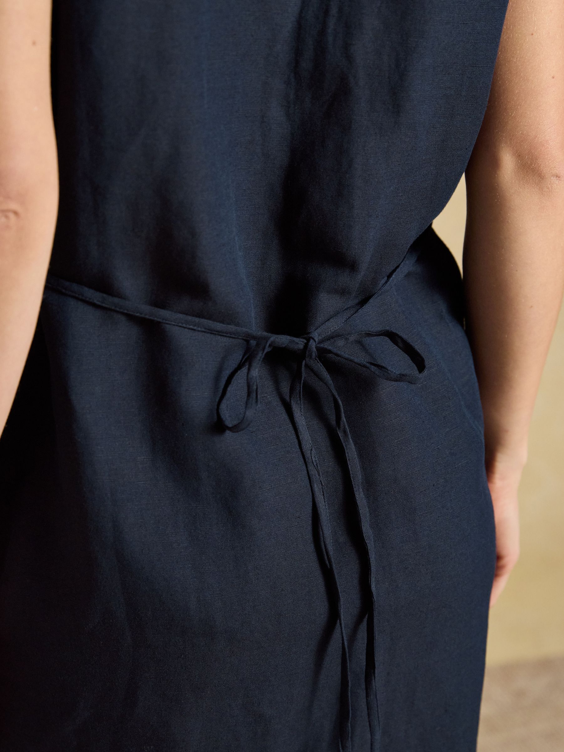 Delphine Navy V Neck Shift Dress With Linen - Image 6 of 7