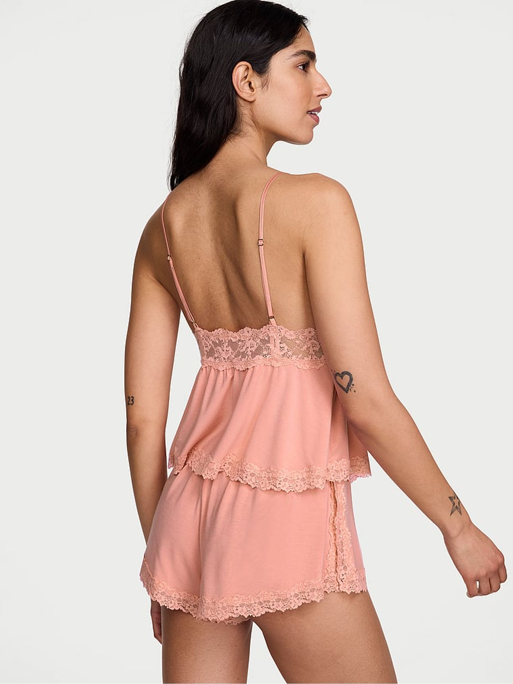 Blush Pink Lace Trim Modal Cami Set - Image 2 of 2