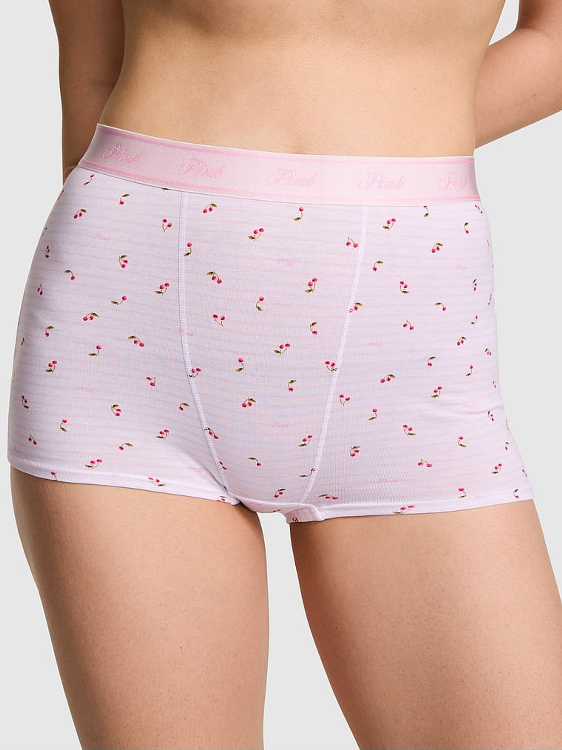 Pink Tulip Cherry Print High Waist Cotton Logo Knickers - Image 1 of 2