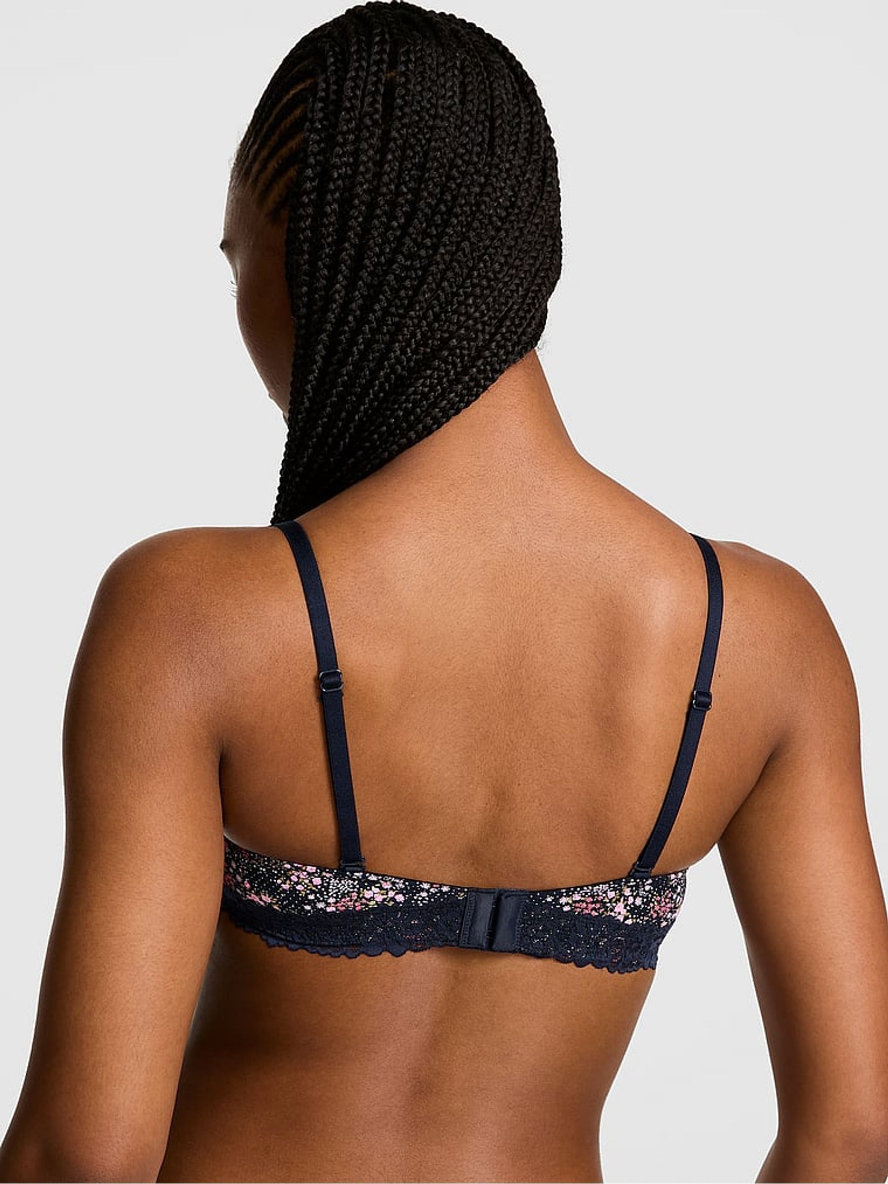 Noir Navy Blue Floral Print Lightly Lined Cotton Heather Lace Trim Bra - Image 2 of 3