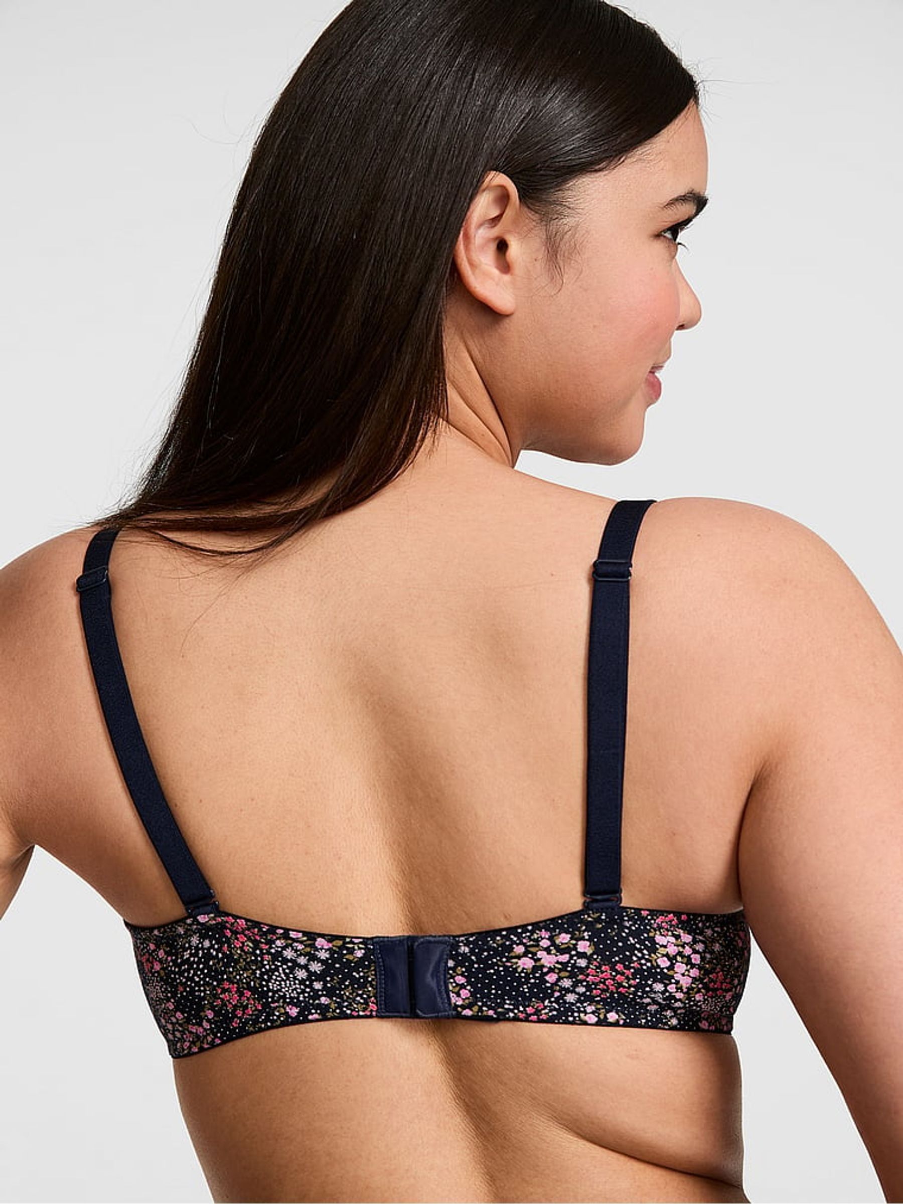 Noir Navy Blue Floral Print Super Push Up Cotton Heather Lace Trim