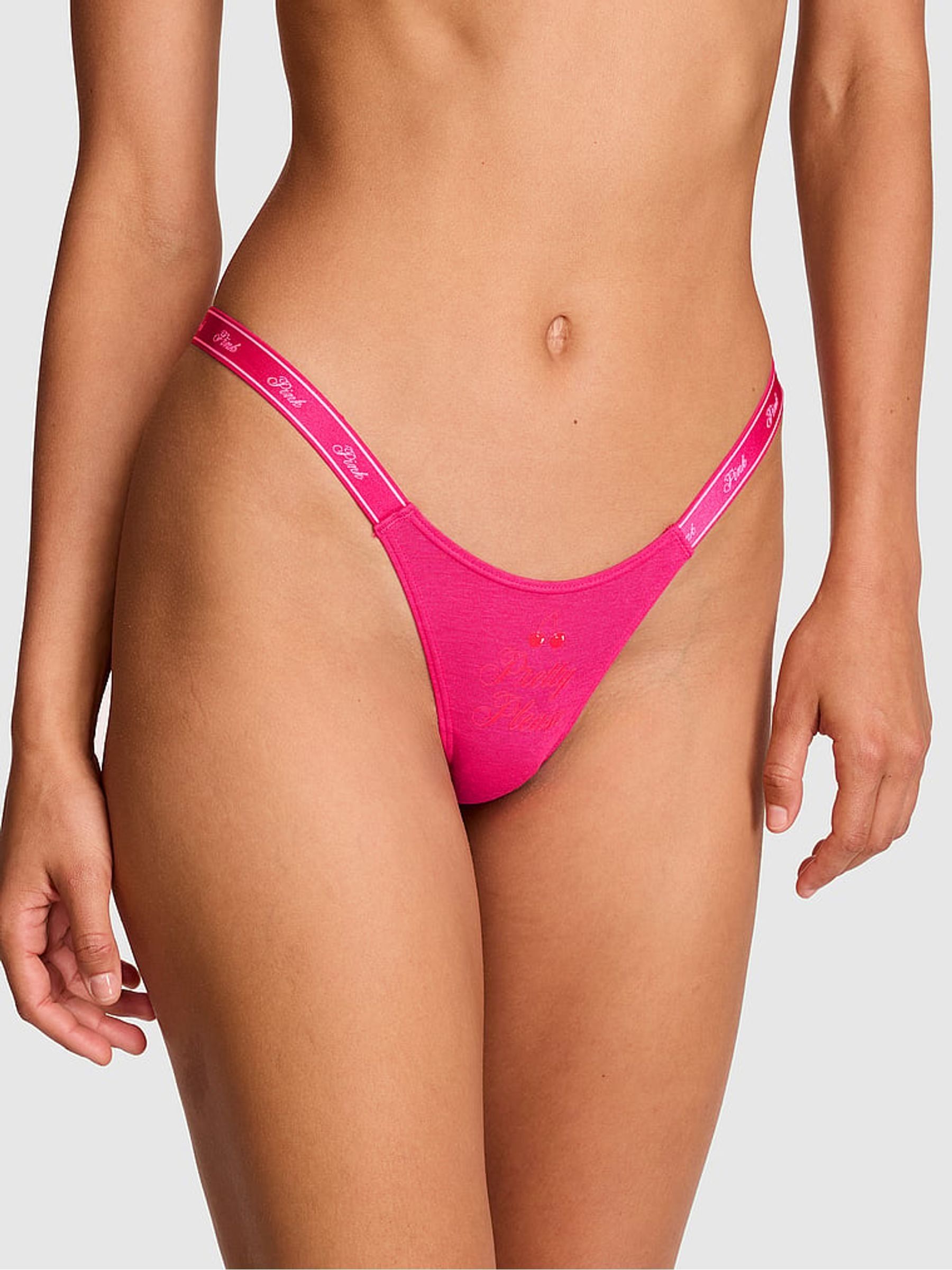 Hot Stuff Pink Mini Scoop Thong Cotton Logo Knickers - Image 1 of 2