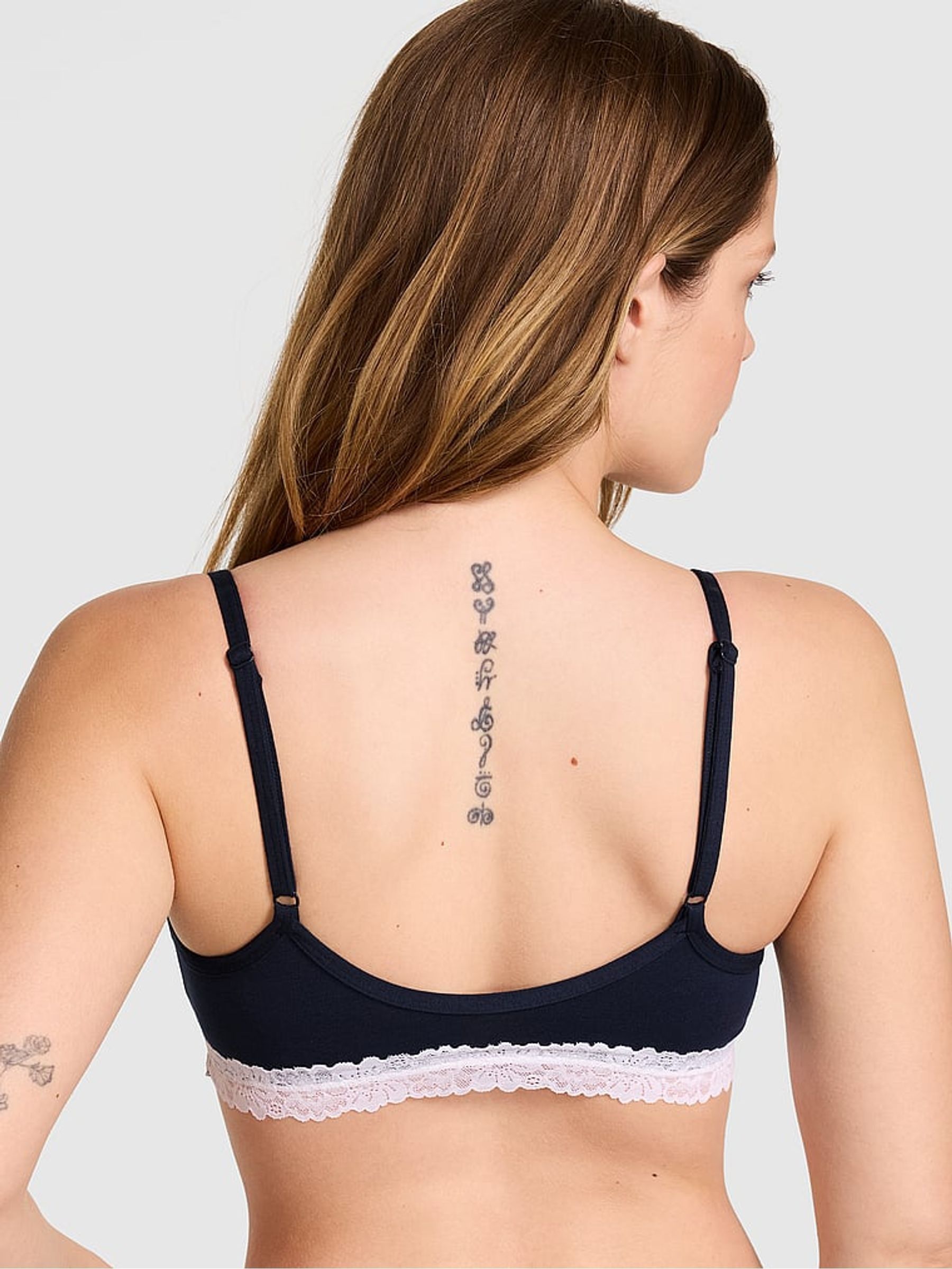 Noir Navy Blue Scoop Cotton Lace Trim Bralette - Image 2 of 2