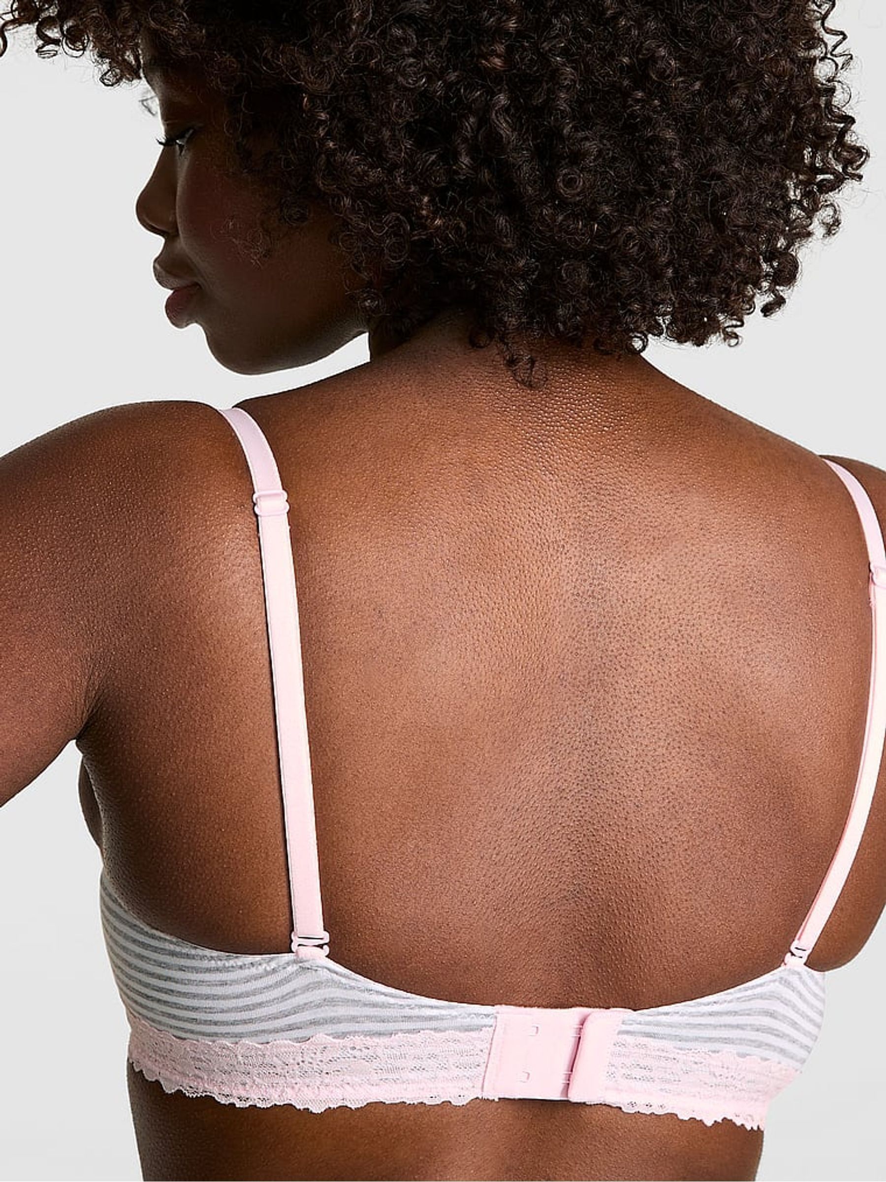 Grey Stripe Print Push Up Cotton Heather Lace Trim Bra - Image 2 of 2 Grey Stripe Print Push Up Cotton Heather Lace Trim Bra - Image 2 of 2