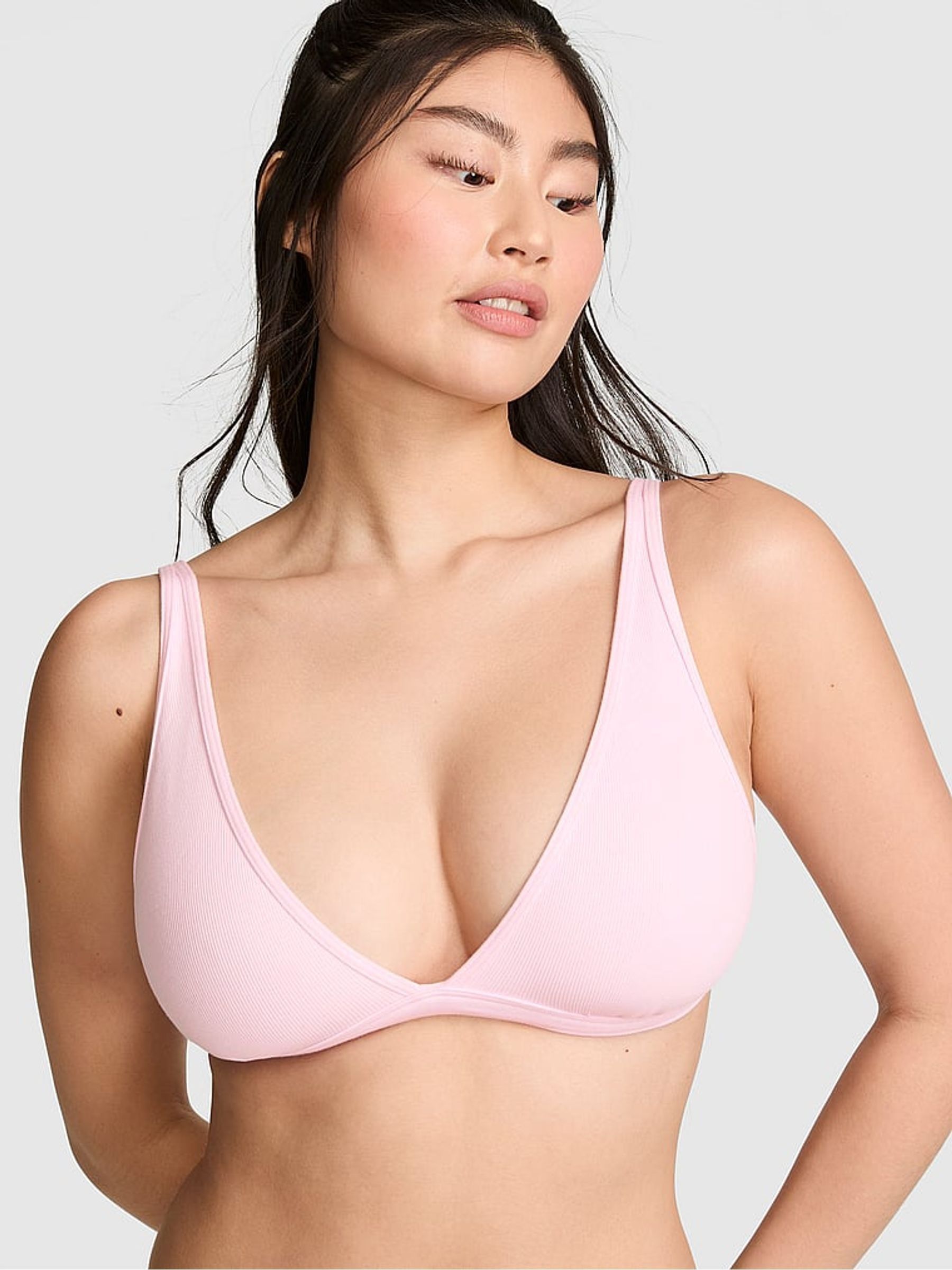 Pink Tulip Plunge Rib Bralette - Image 1 of 2
