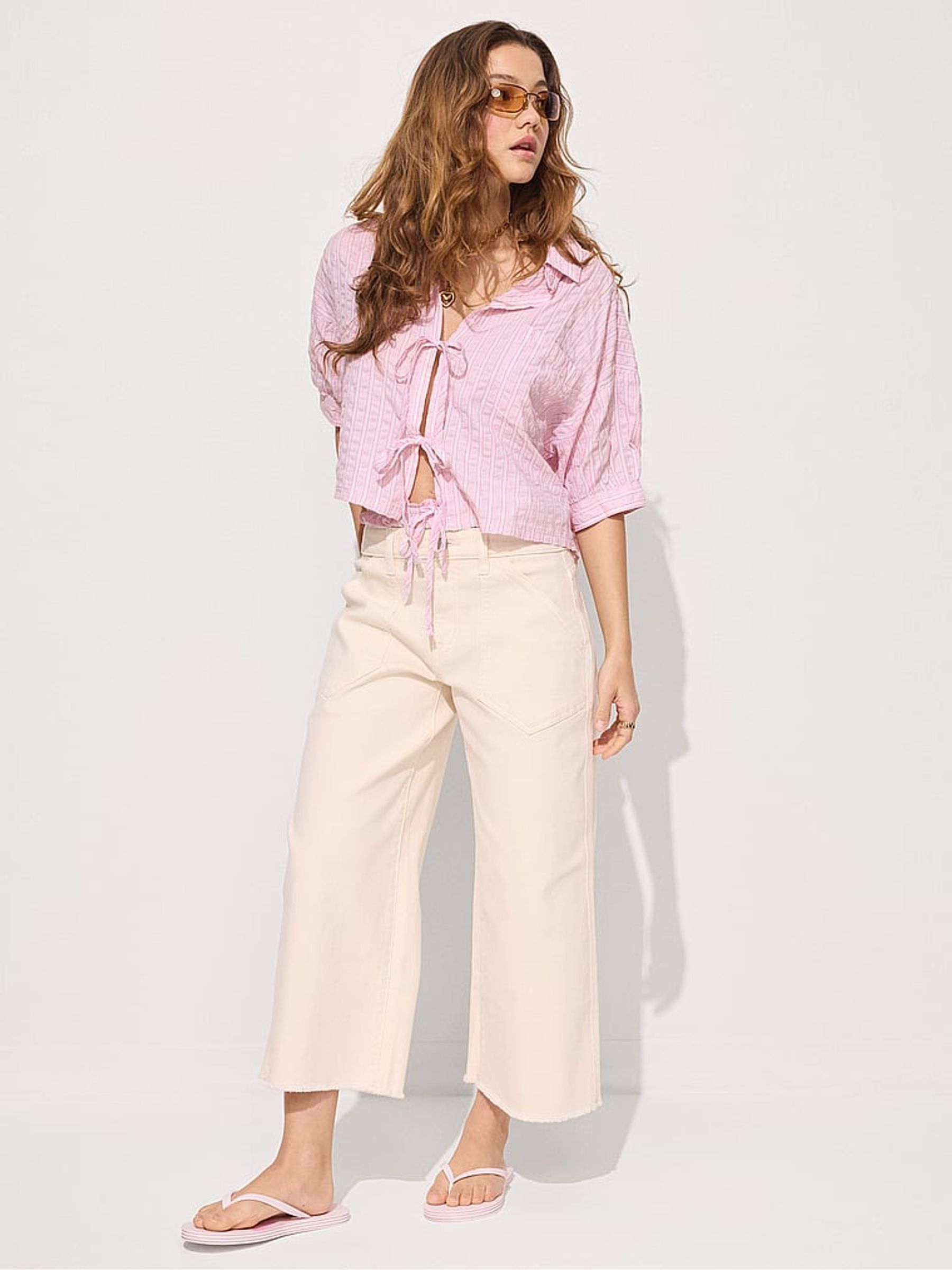 Dollhouse Pink Cotton Tie Front Pyjama Top - Image 1 of 3