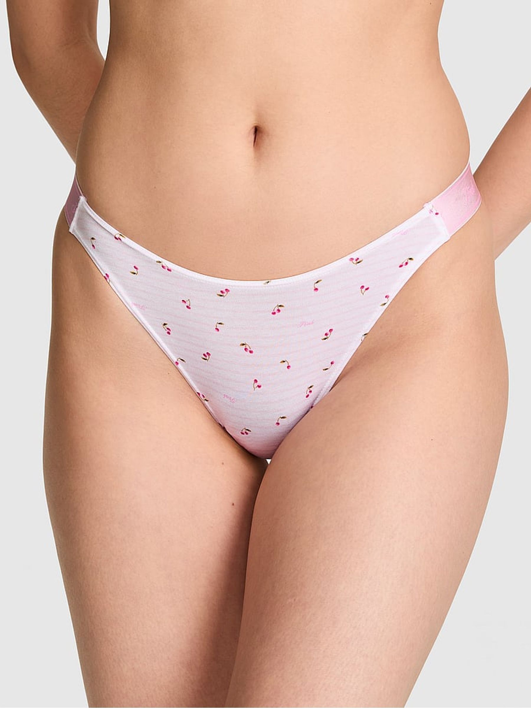 Pink Tulip Cherry Print Thong Cotton Logo Knickers - Image 1 of 2 Pink Tulip Cherry Print Thong Cotton Logo Knickers - Image 1 of 2