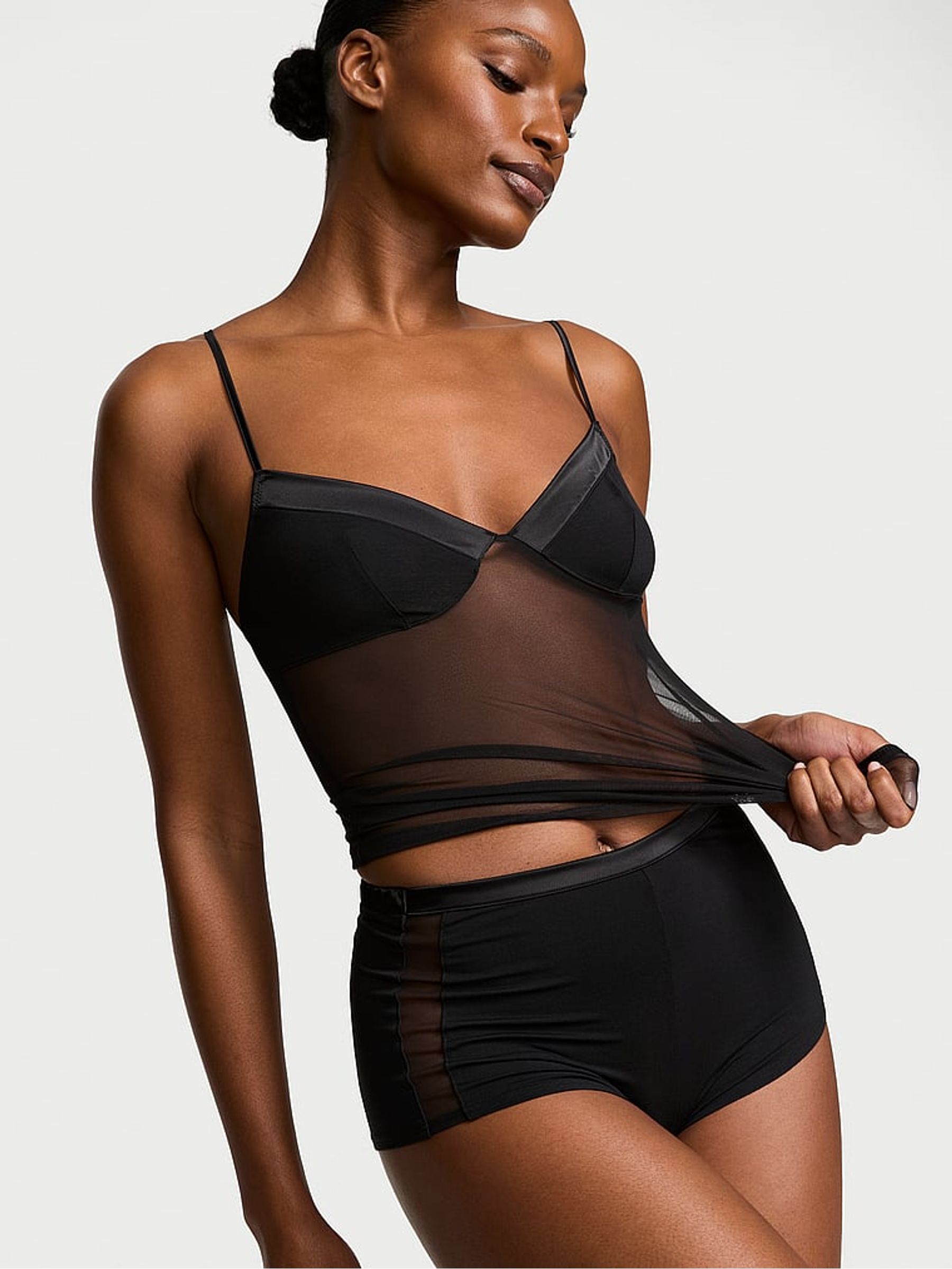 Black Sheer Modal Mesh Cami Set - Image 1 of 2
