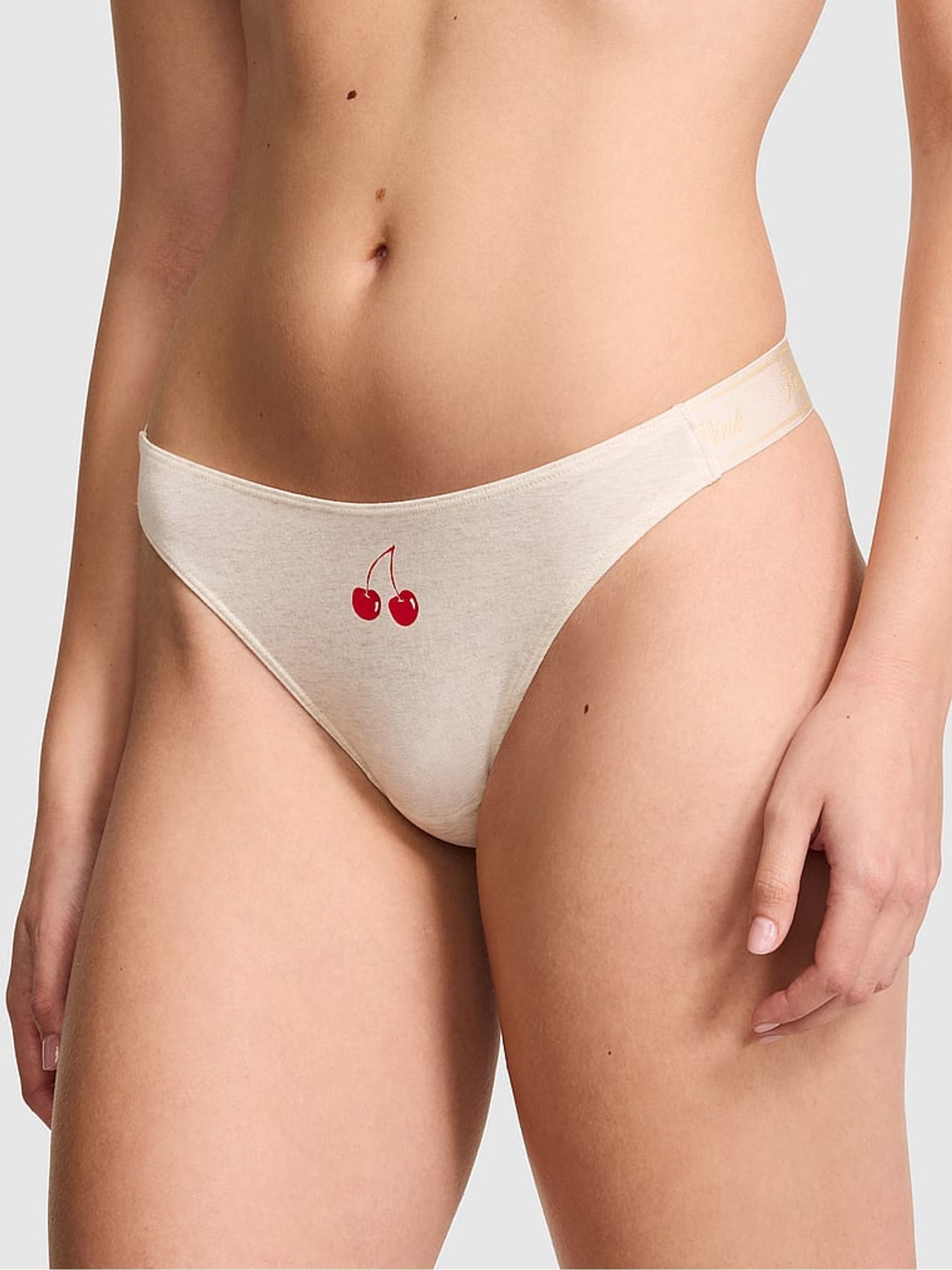 Natural Heather Nude Thong Cotton Logo Knickers - Image 1 of 2