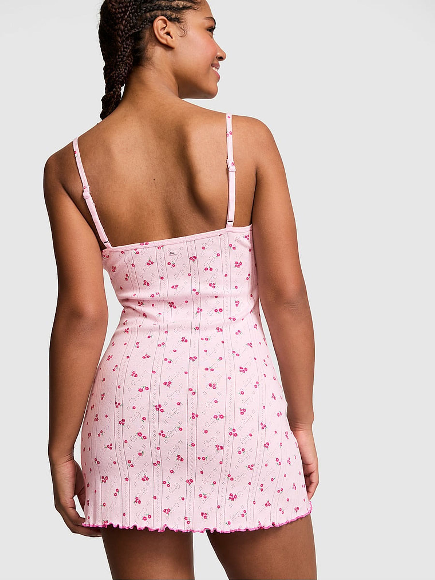 Pink Ditsy Floral Print Short Pointelle Dress - Image 2 of 2 Pink Ditsy Floral Print Short Pointelle Dress - Image 2 of 2