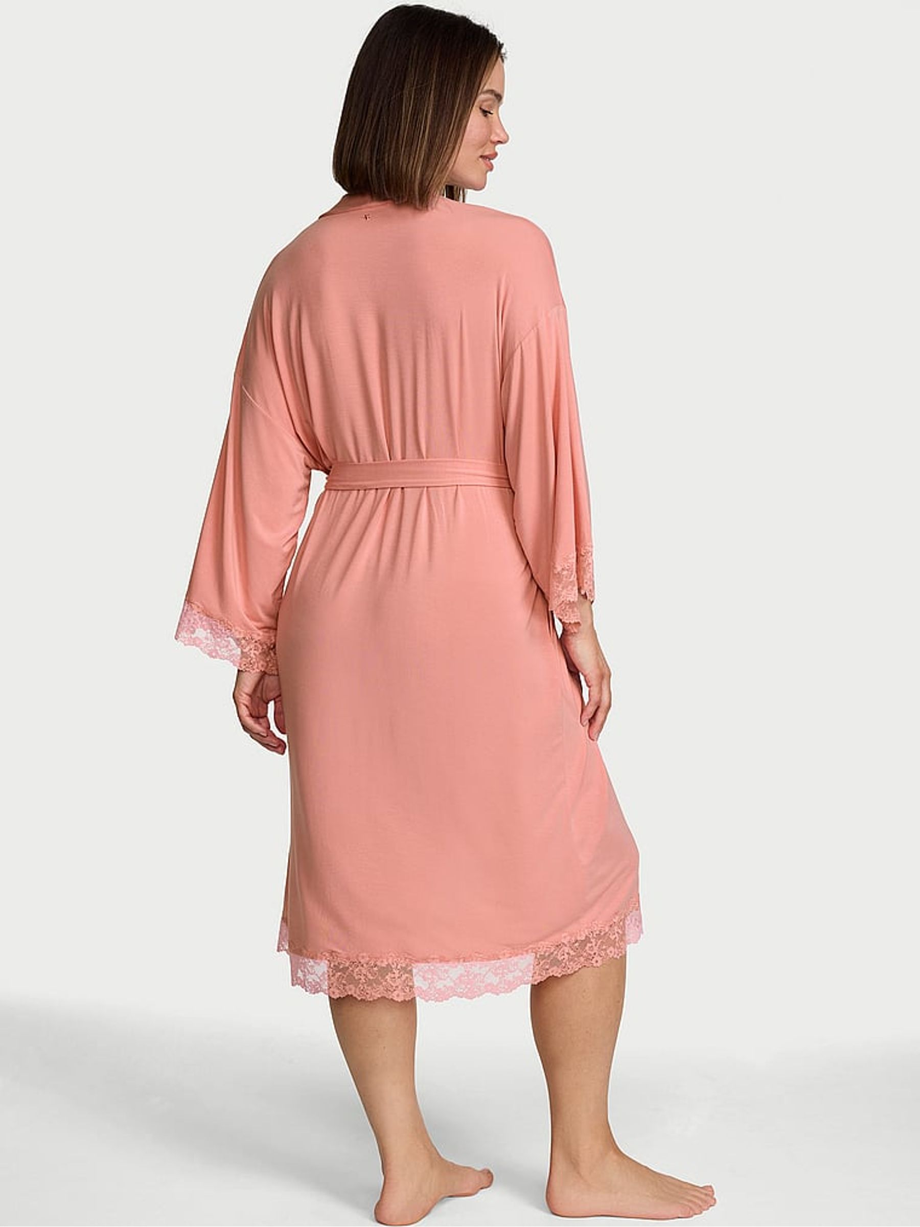 Blush Pink Modal Lace Trim Robe - Image 2 of 2