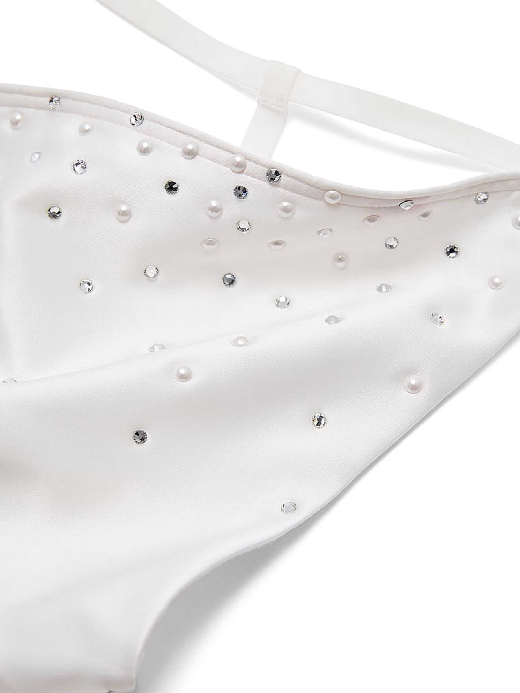 Coconut White G-String Satin Pearl Embellished Knickers - Image 3 of 3