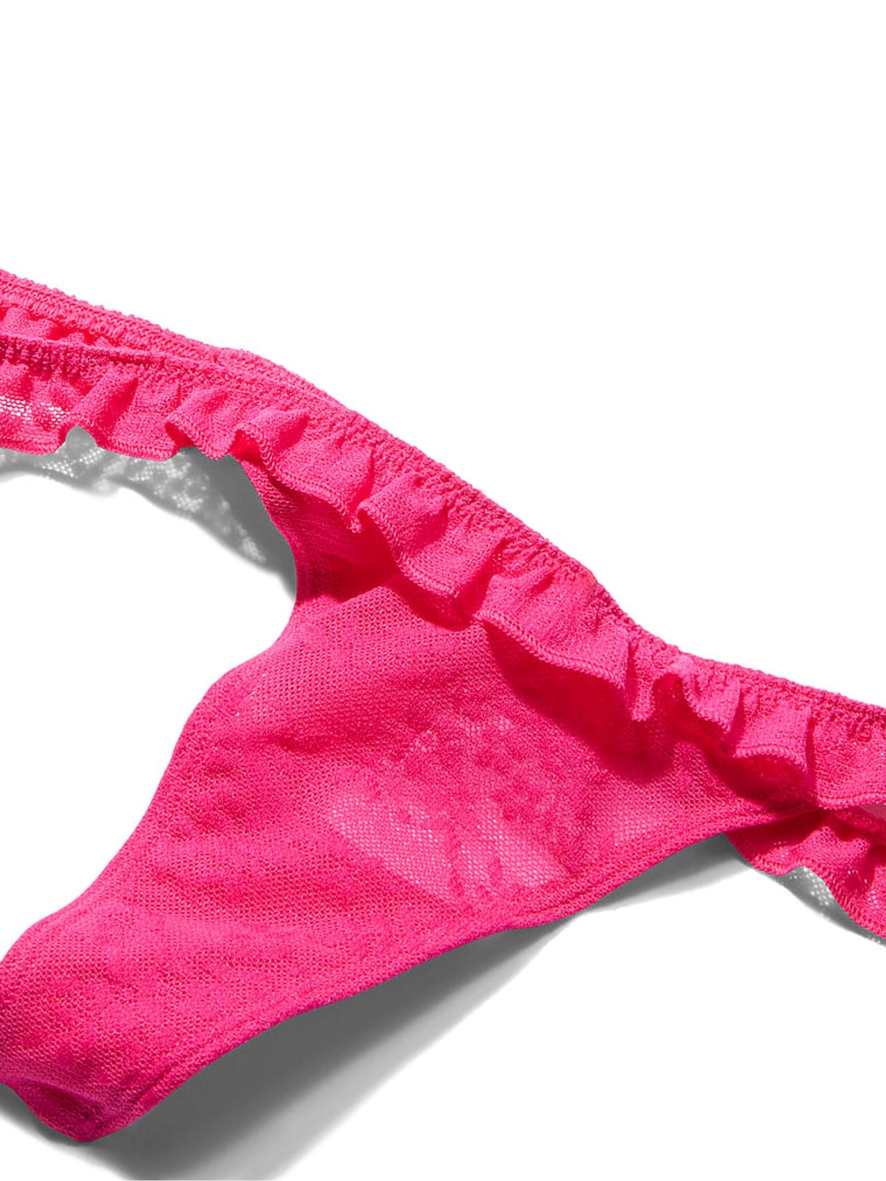 Hot Stuff Pink Mini Scoop Thong Strawberry Embroidery Lace Knickers - Image 3 of 3