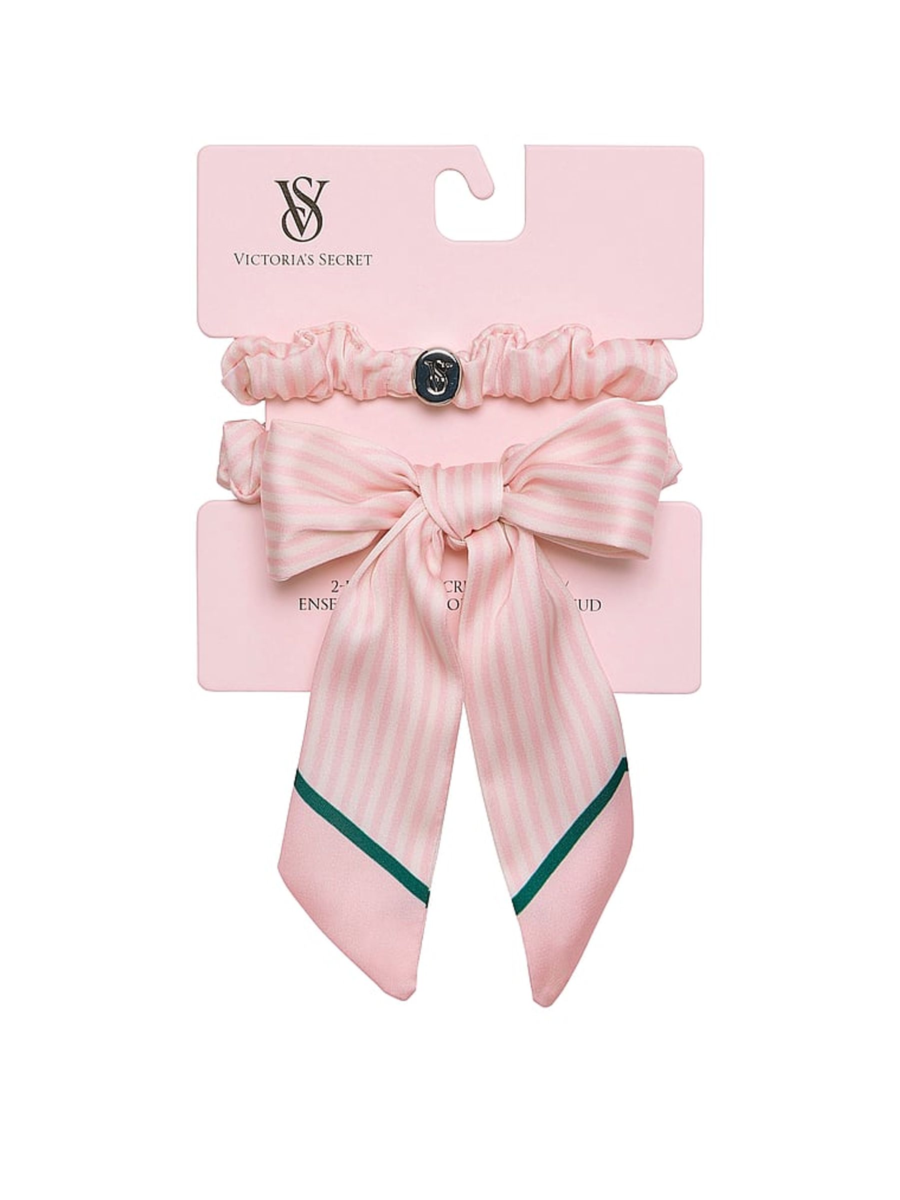 Pink Iconic Stripe 2 Pack Bow Satin Scrunchie Set - Image 1 of 2