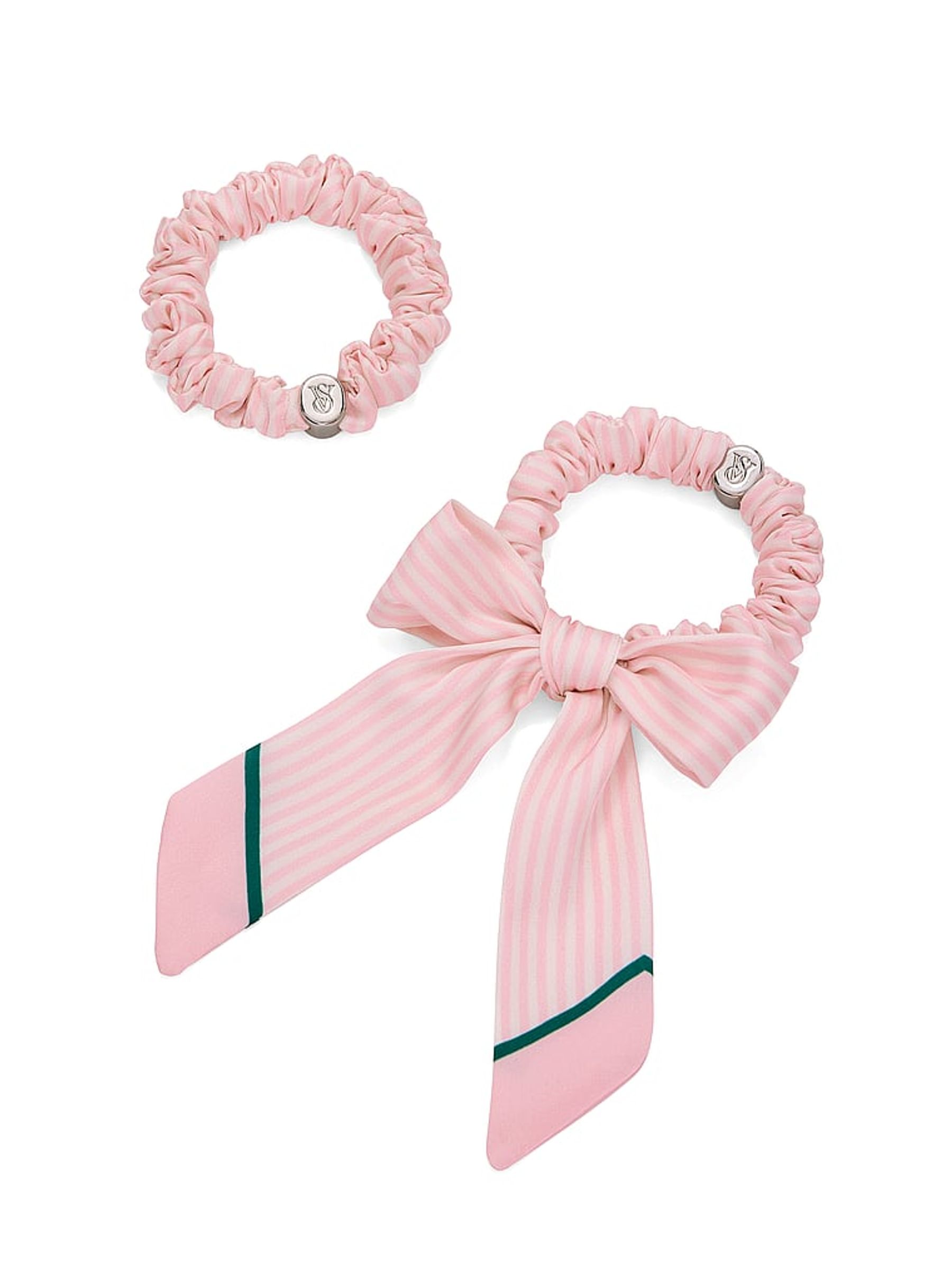 Pink Iconic Stripe 2 Pack Bow Satin Scrunchie Set - Image 2 of 2