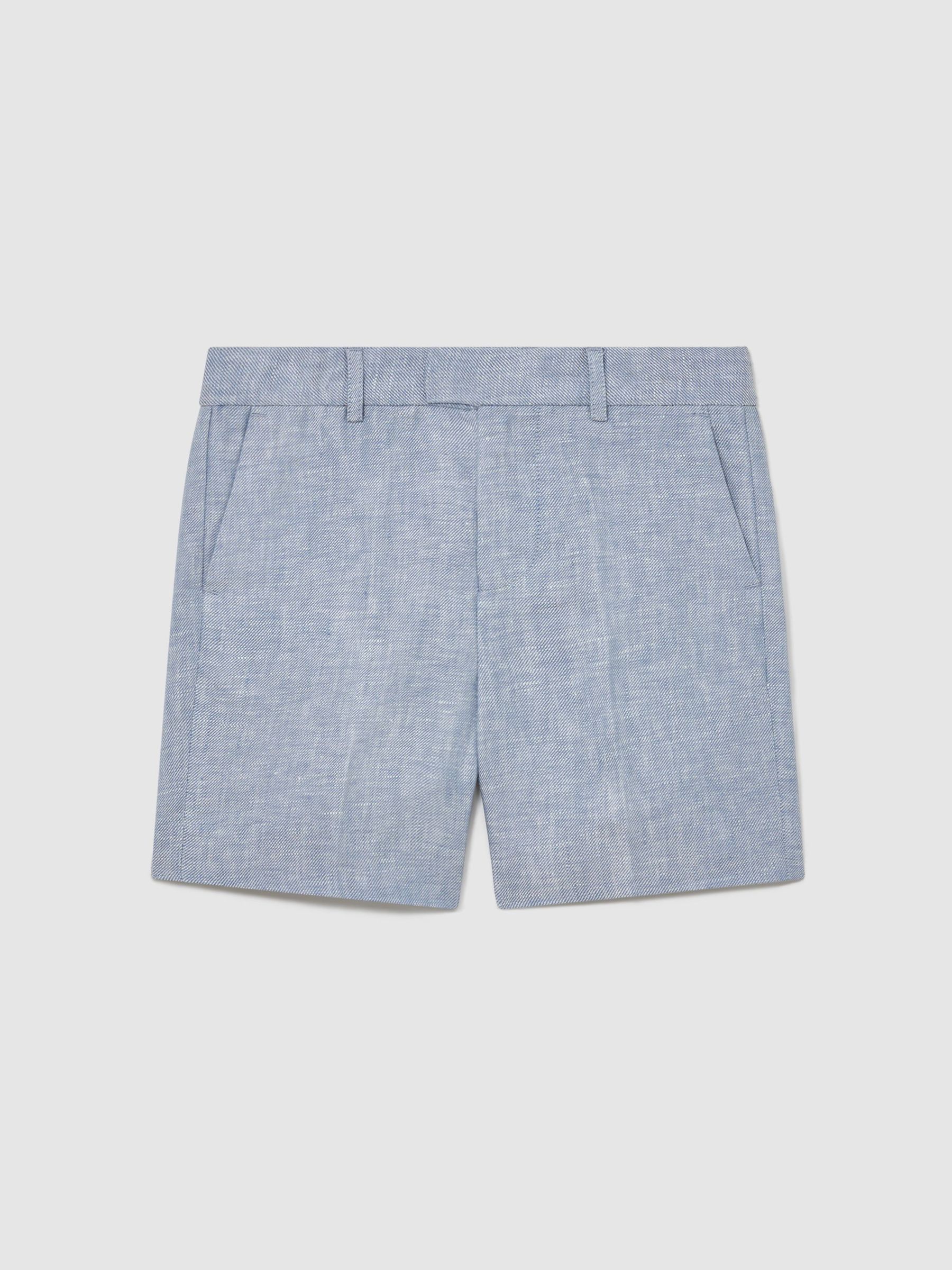 3-9 yrs Linen Tailored Shorts in Soft Blue - Image 1 of 3