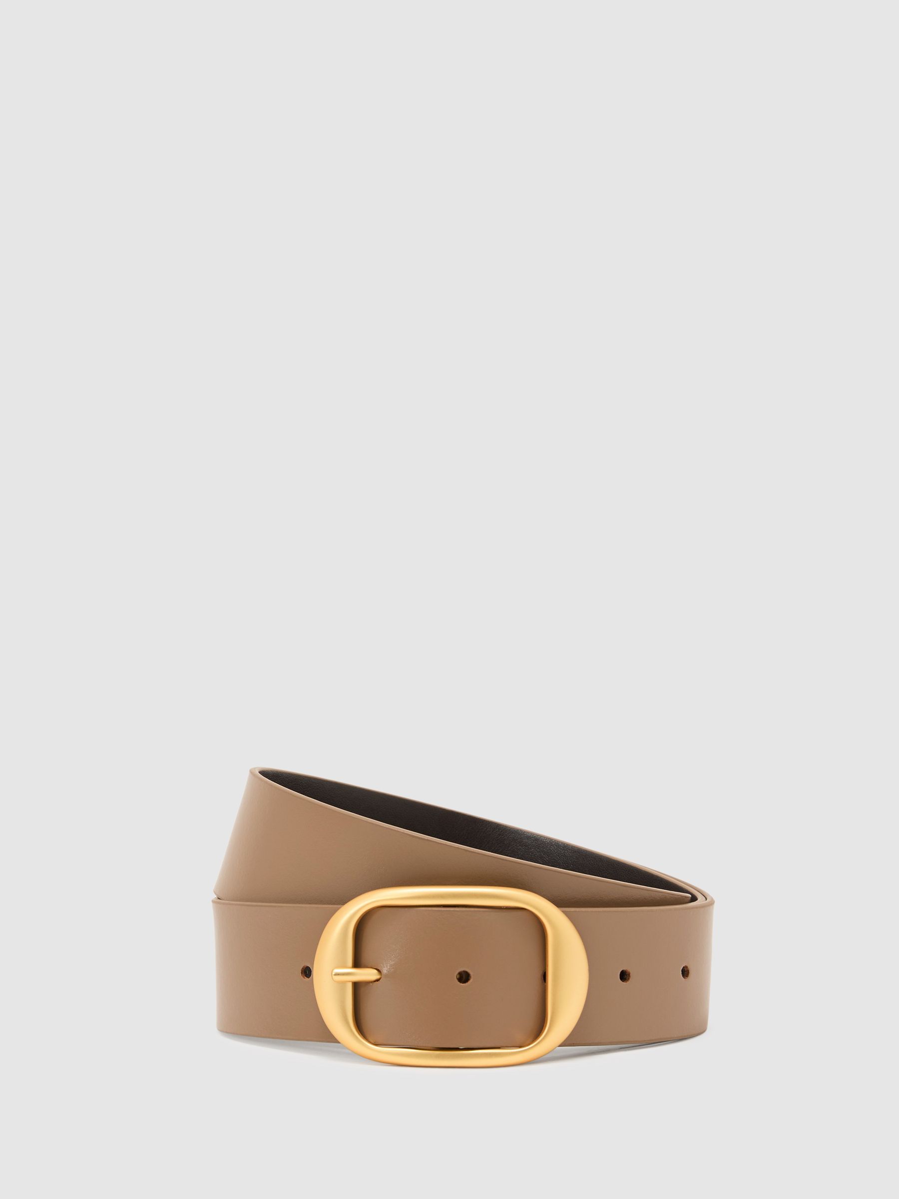 Leather Oval-Buckle Belt in Taupe - Image 1 of 5