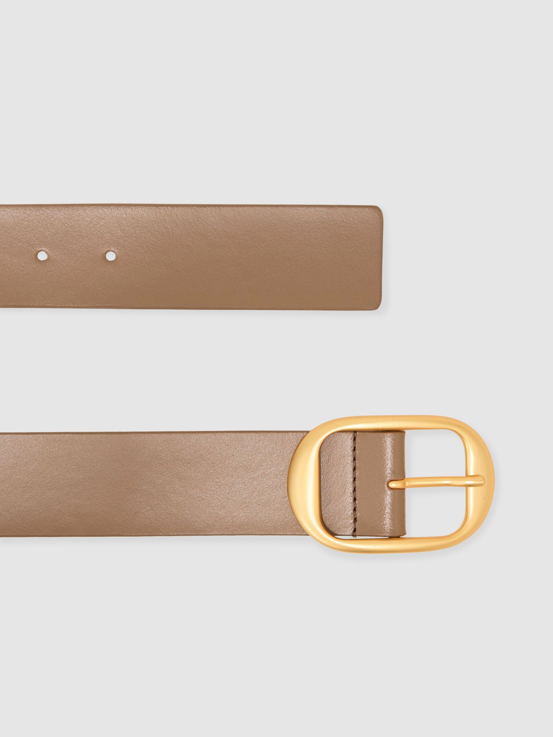 Leather Oval-Buckle Belt in Taupe - image 3