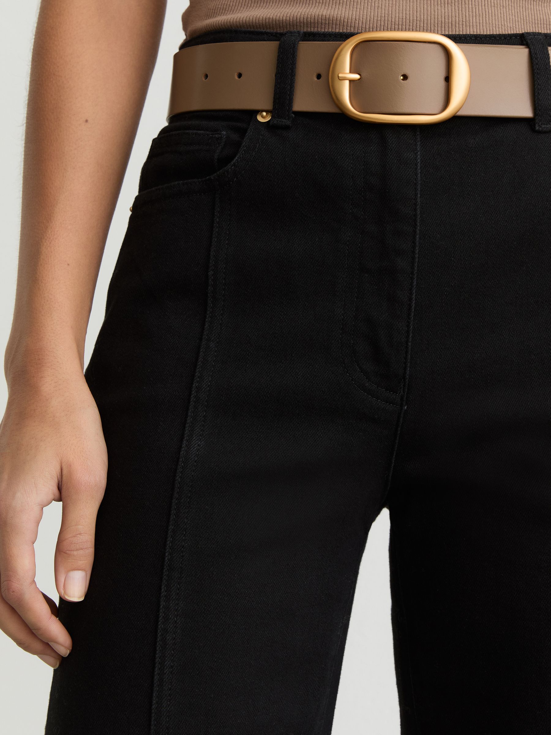 Leather Oval-Buckle Belt in Taupe - Image 4 of 5