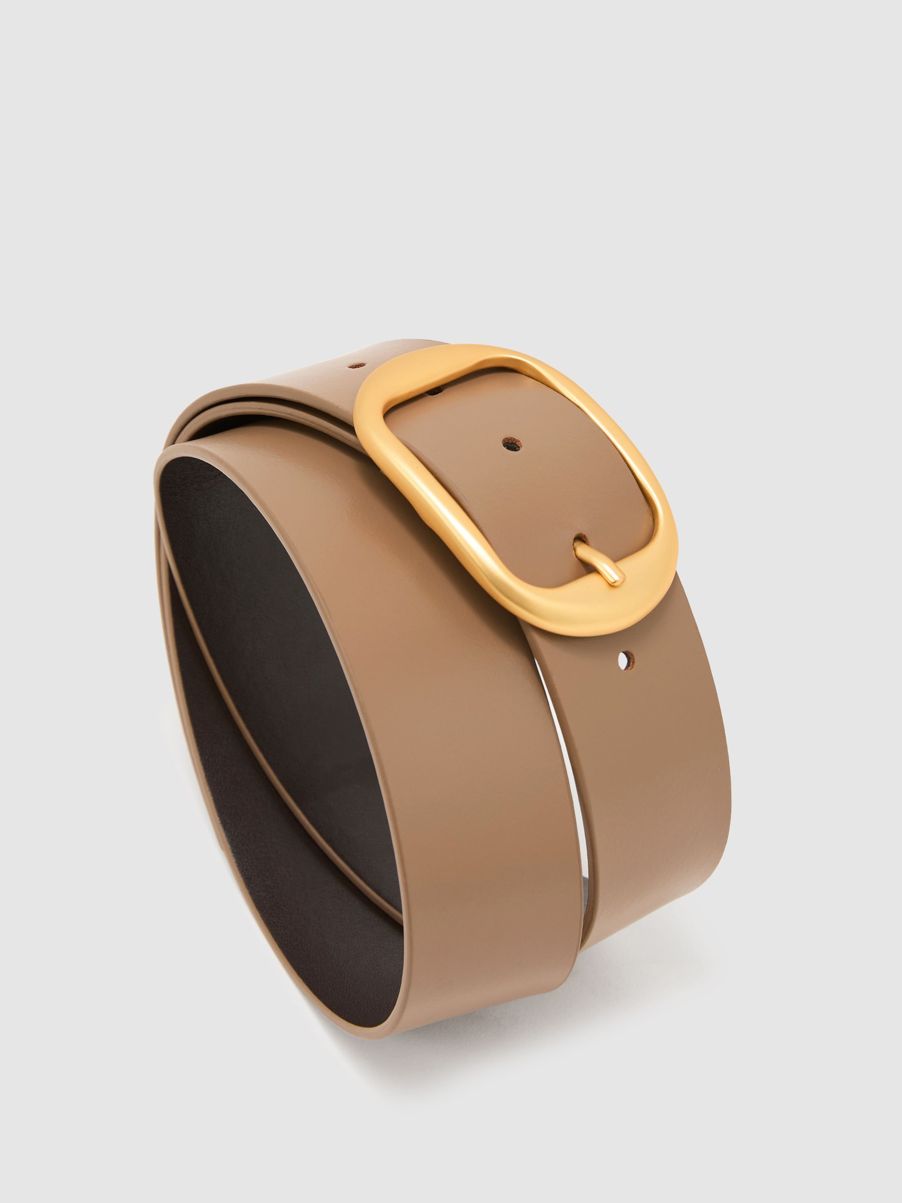 Leather Oval-Buckle Belt in Taupe - Image 5 of 5