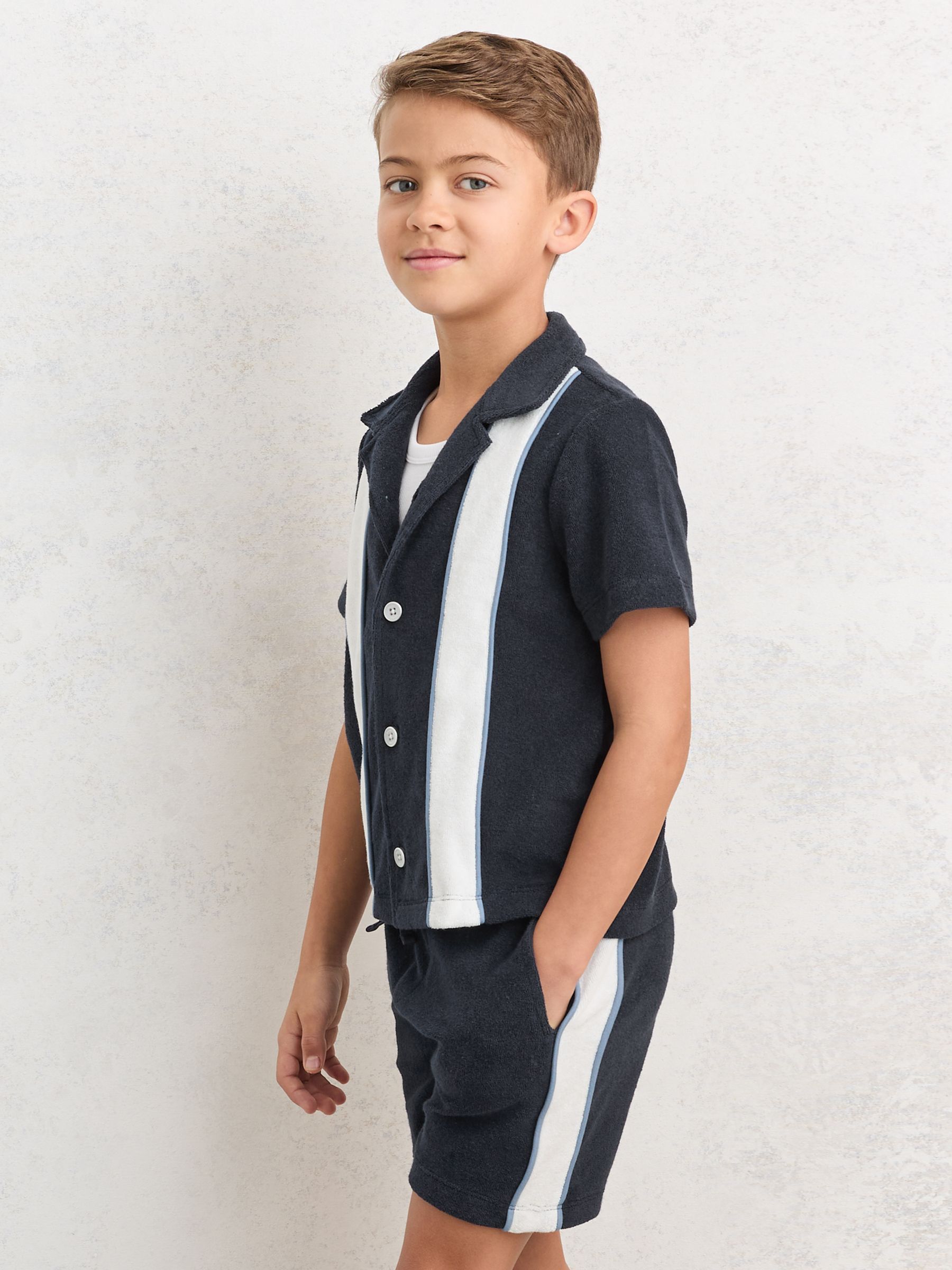 Towelling Colour-Block Shorts in Navy/White - Image 1 of 4