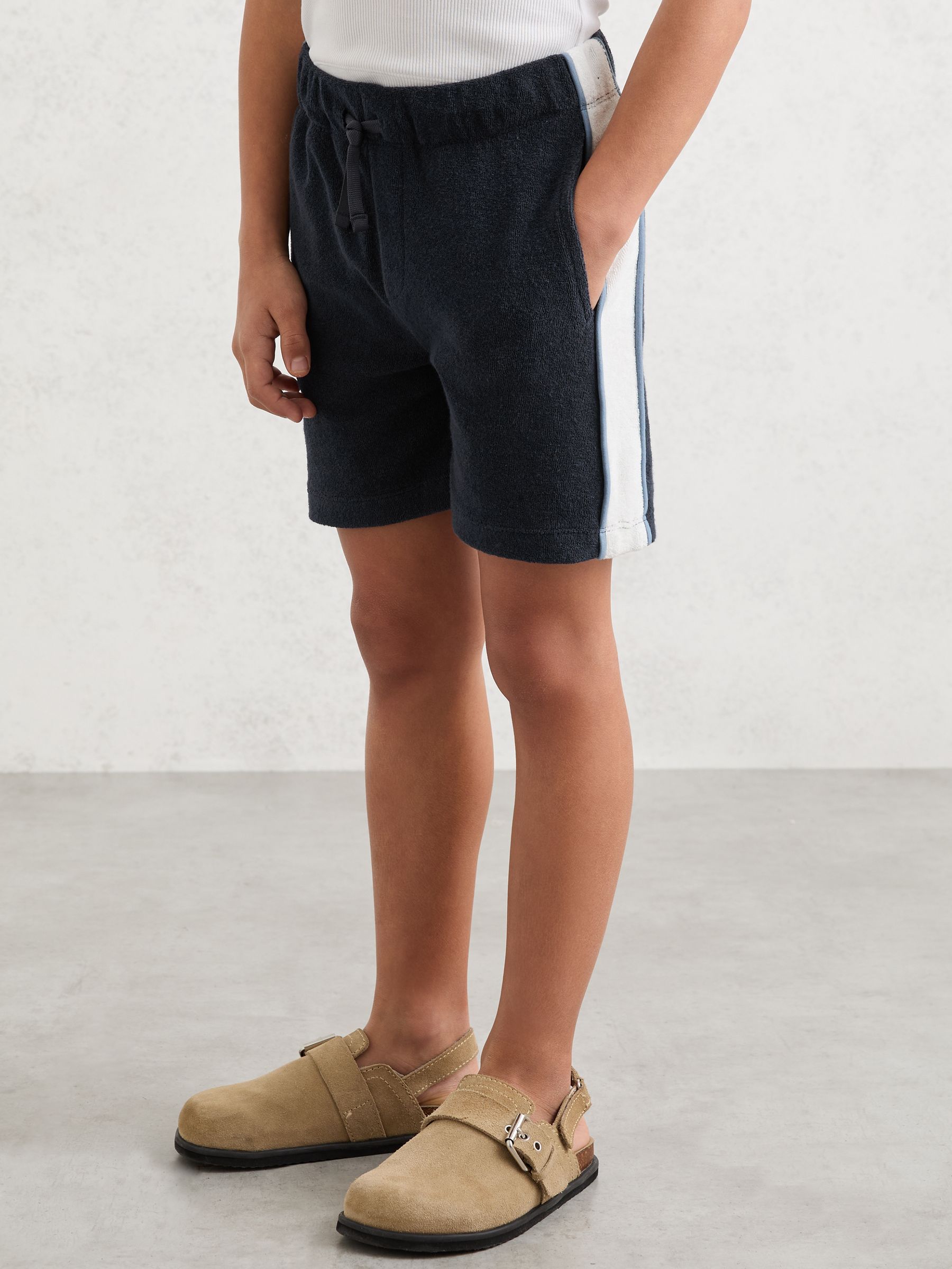 Towelling Colour-Block Shorts in Navy/White - Image 3 of 4