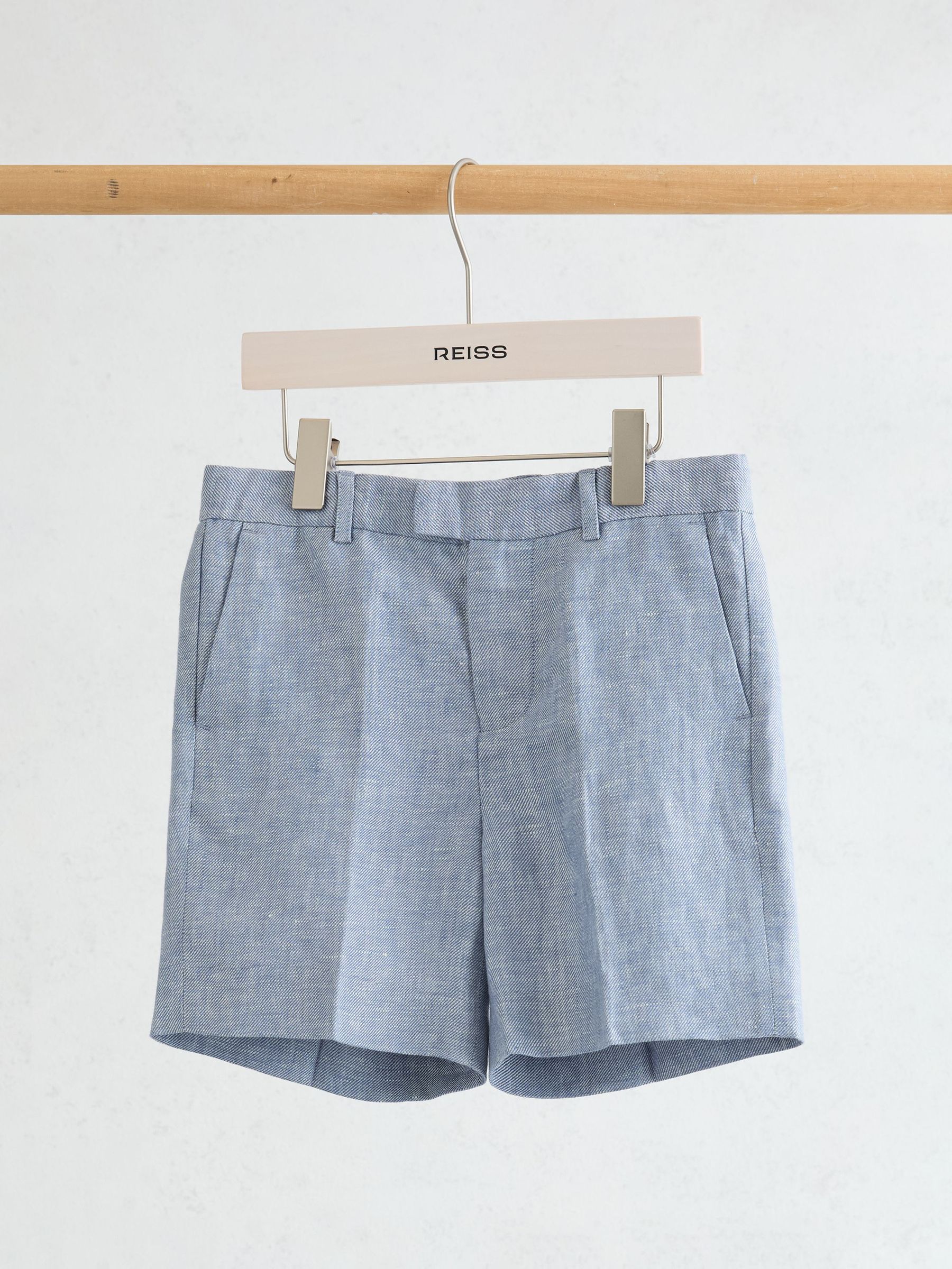 9-13 yrs Linen Tailored Shorts in Soft Blue - Image 1 of 3