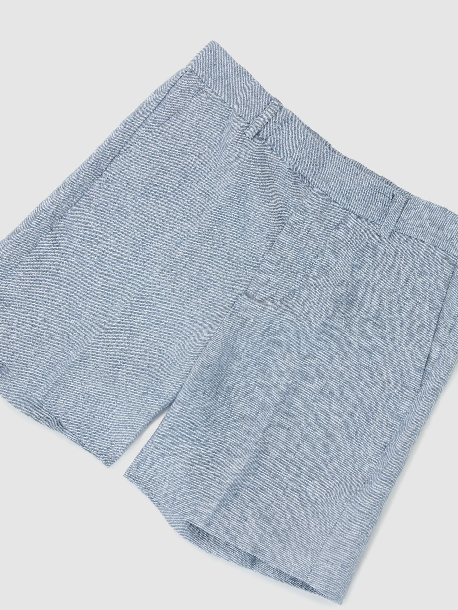 9-13 yrs Linen Tailored Shorts in Soft Blue - Image 3 of 3