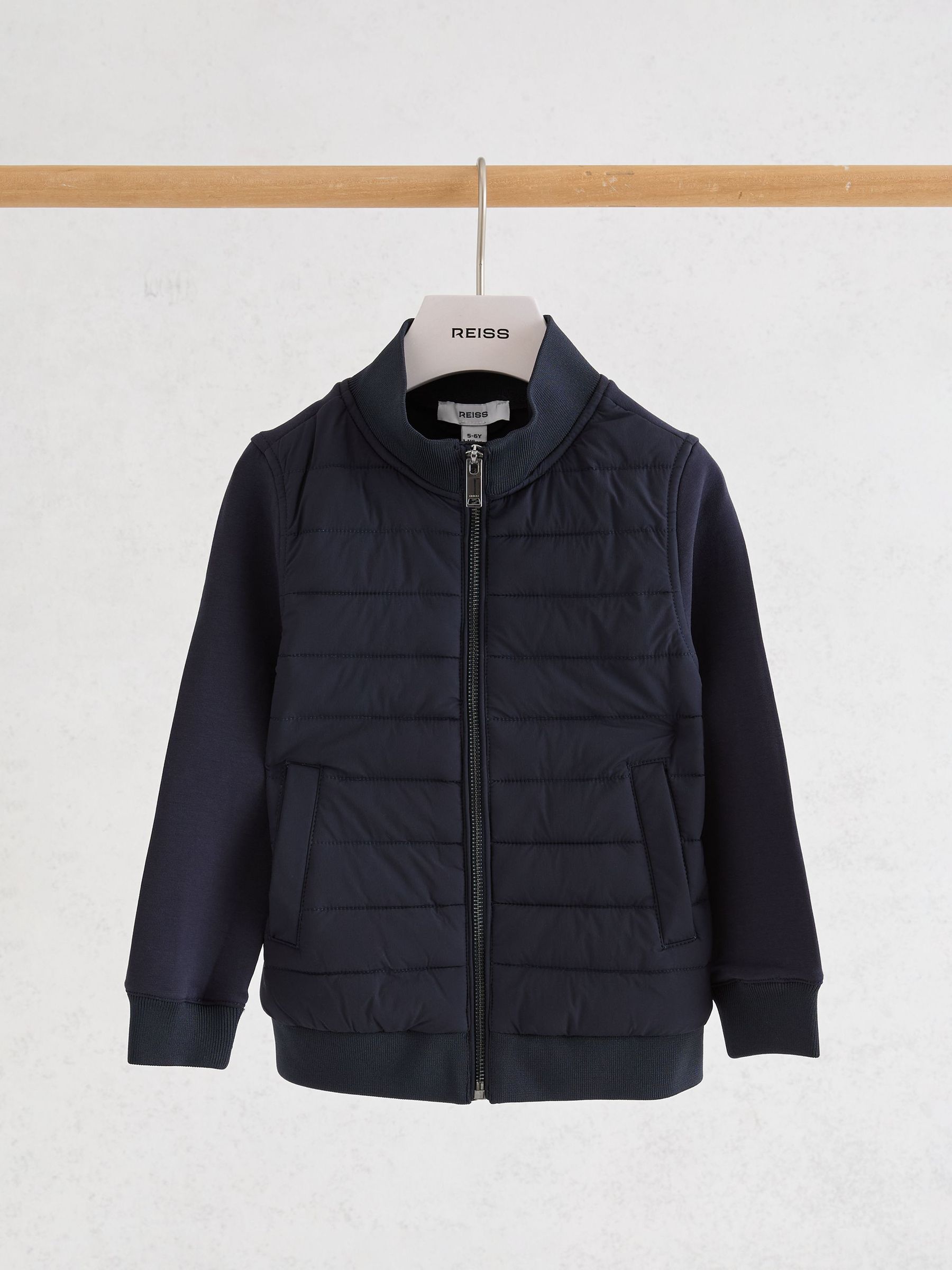 Quilted Hybrid Zip-Front Jacket in Navy - Image 2 of 3 Quilted Hybrid Zip-Front Jacket in Navy - Image 2 of 3