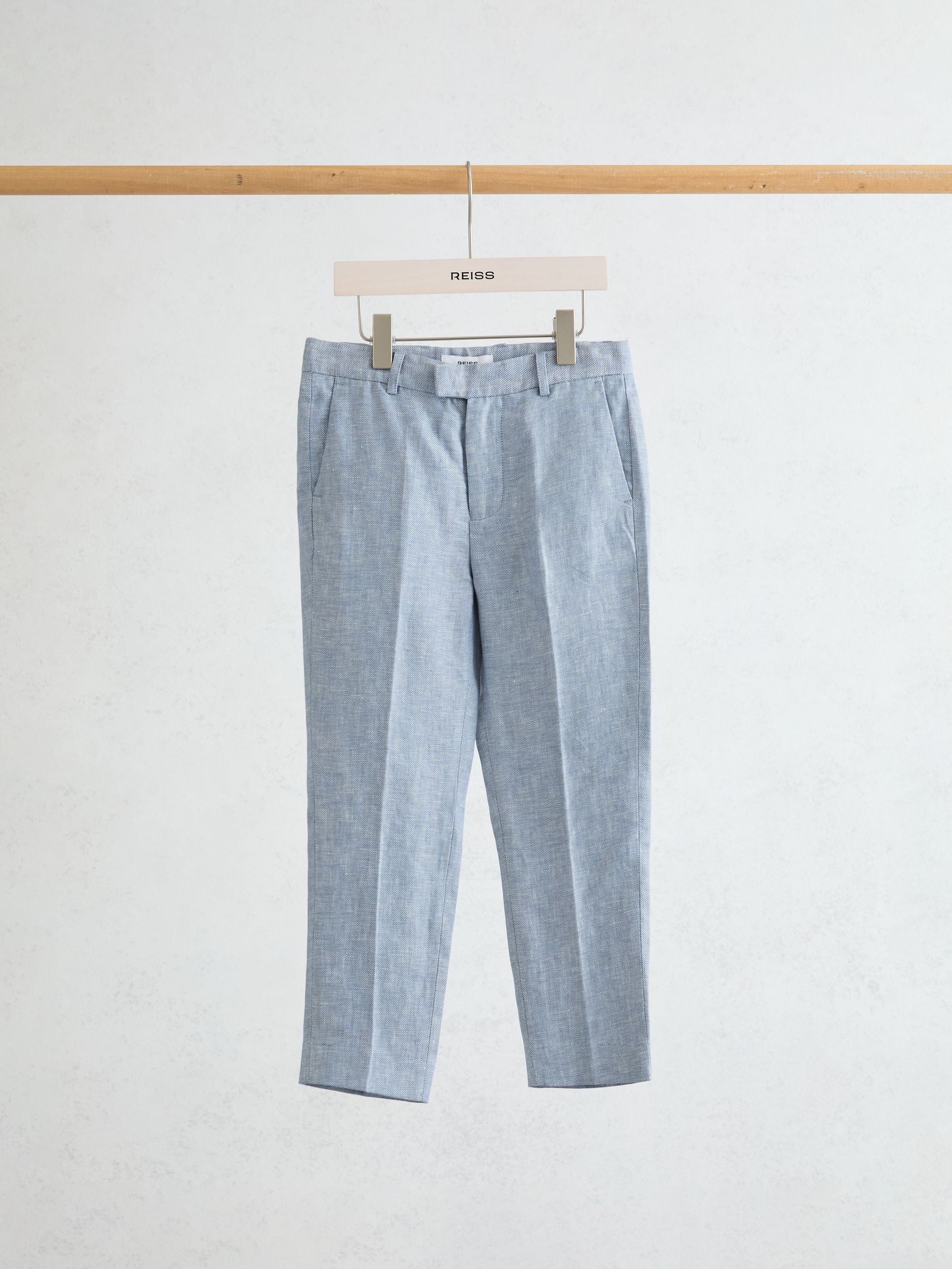 13-14 yrs Linen Tailored-Fit Trousers in Soft Blue - Image 2 of 3