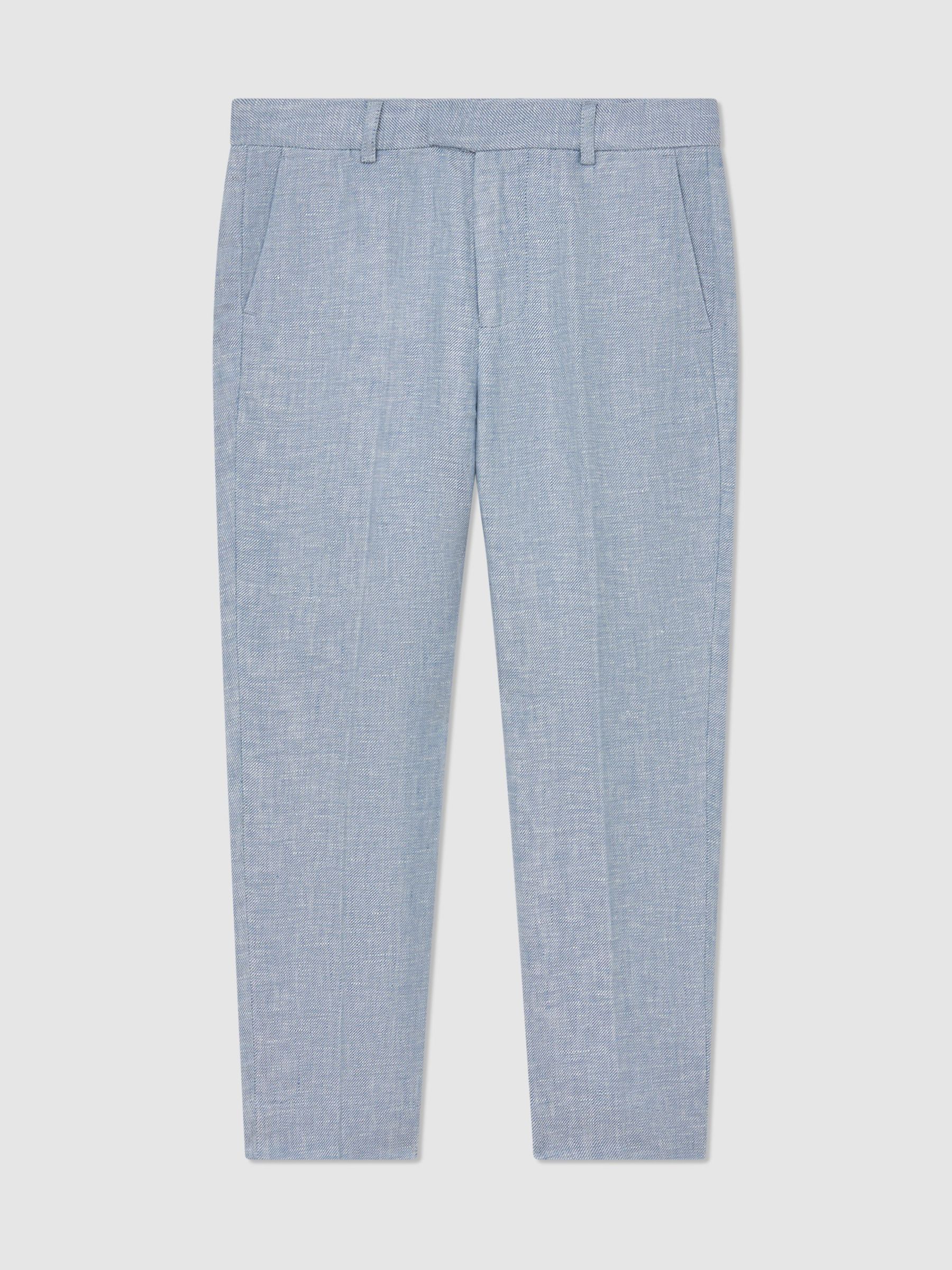 13-14 yrs Linen Tailored-Fit Trousers in Soft Blue - Image 3 of 3