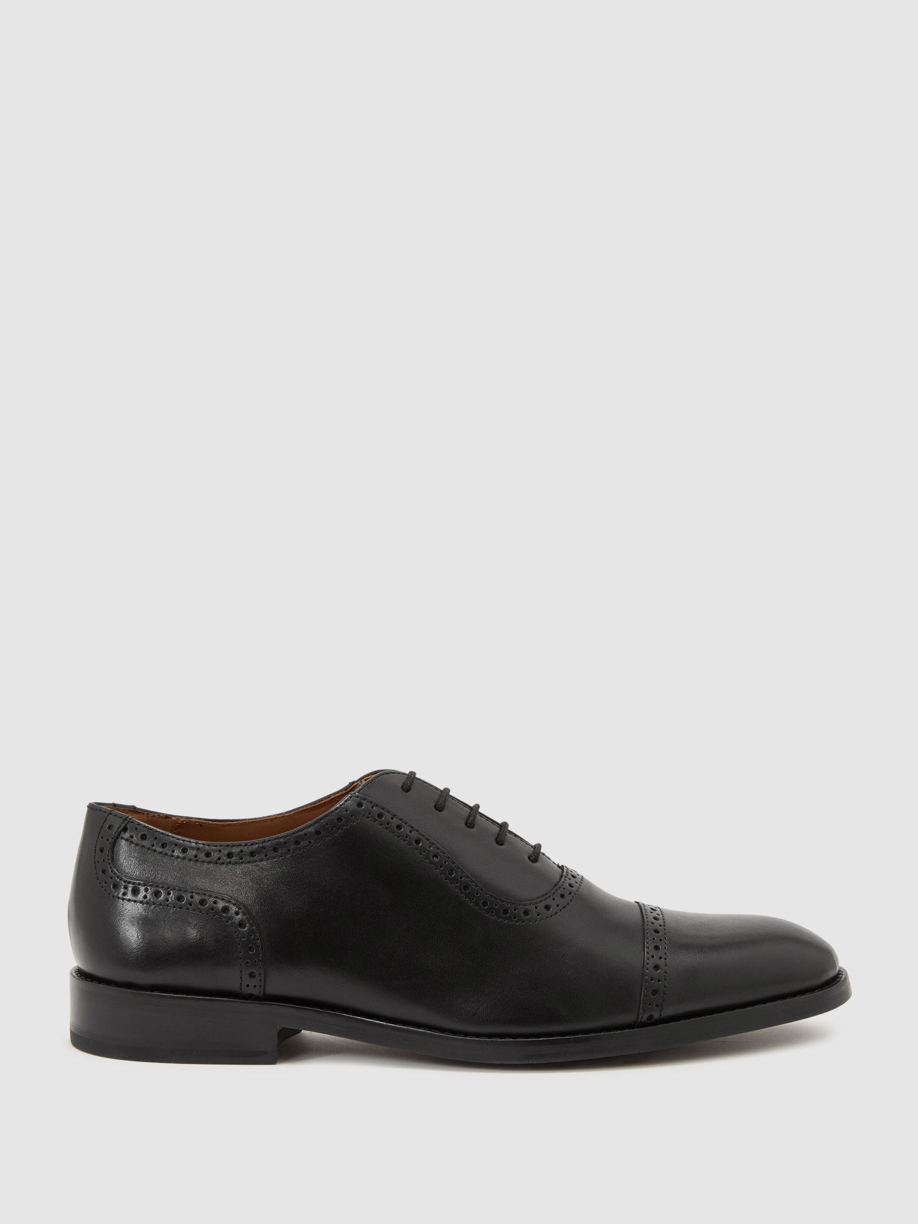 Leather Brogue-Detail Oxford Shoes in Black - Image 2 of 5