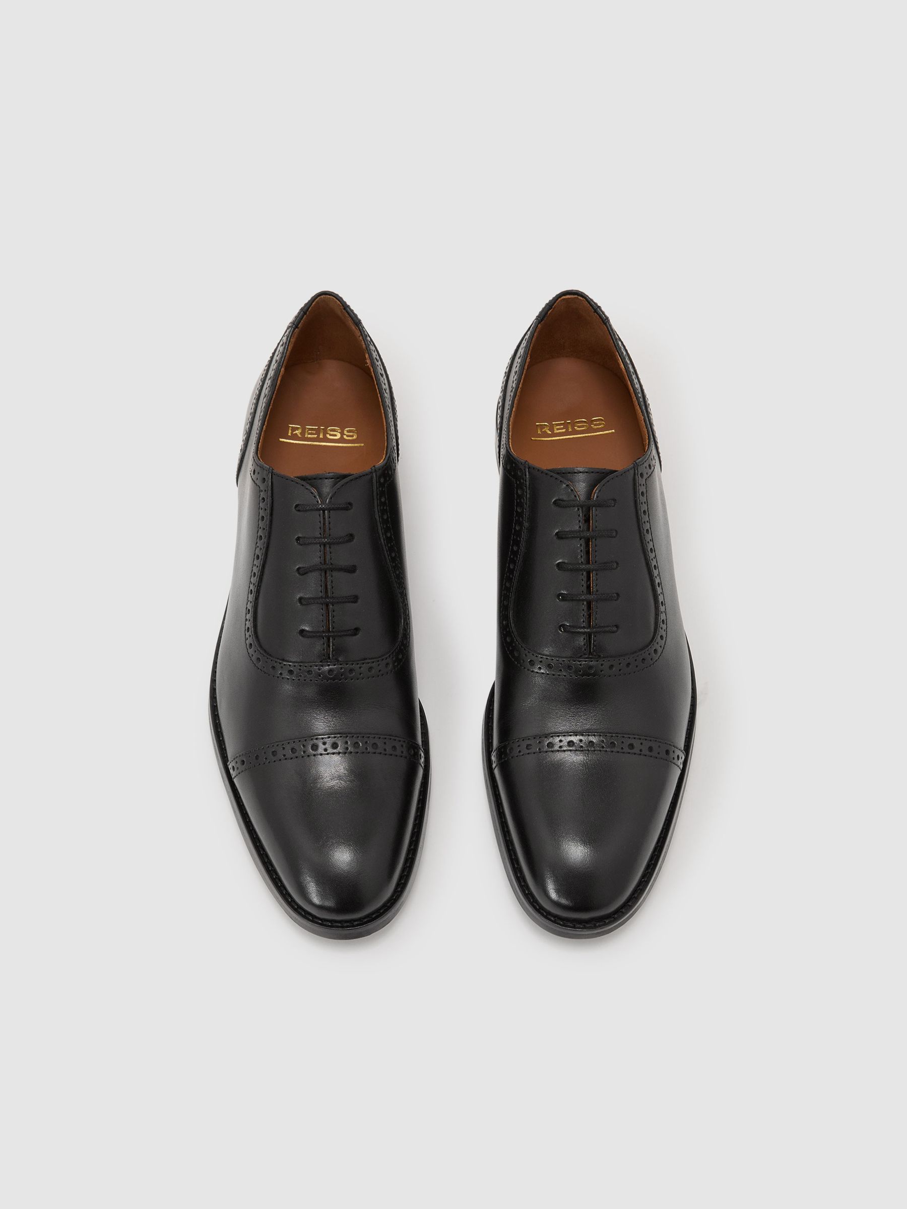 Leather Brogue-Detail Oxford Shoes in Black - Image 3 of 5