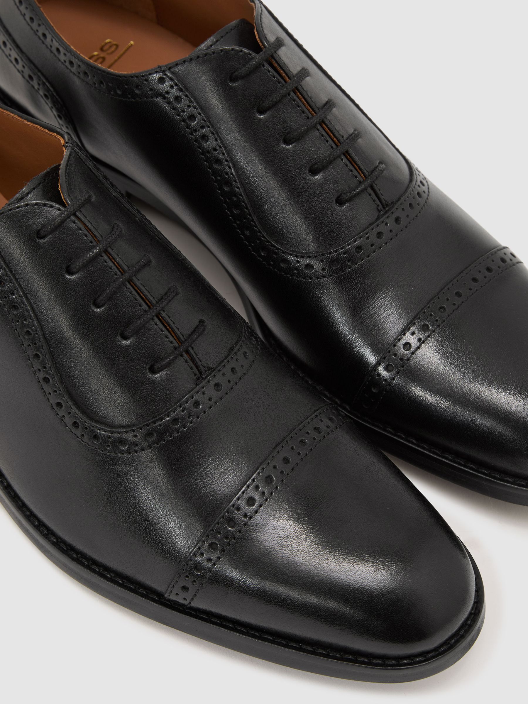 Leather Brogue-Detail Oxford Shoes in Black - image 2
