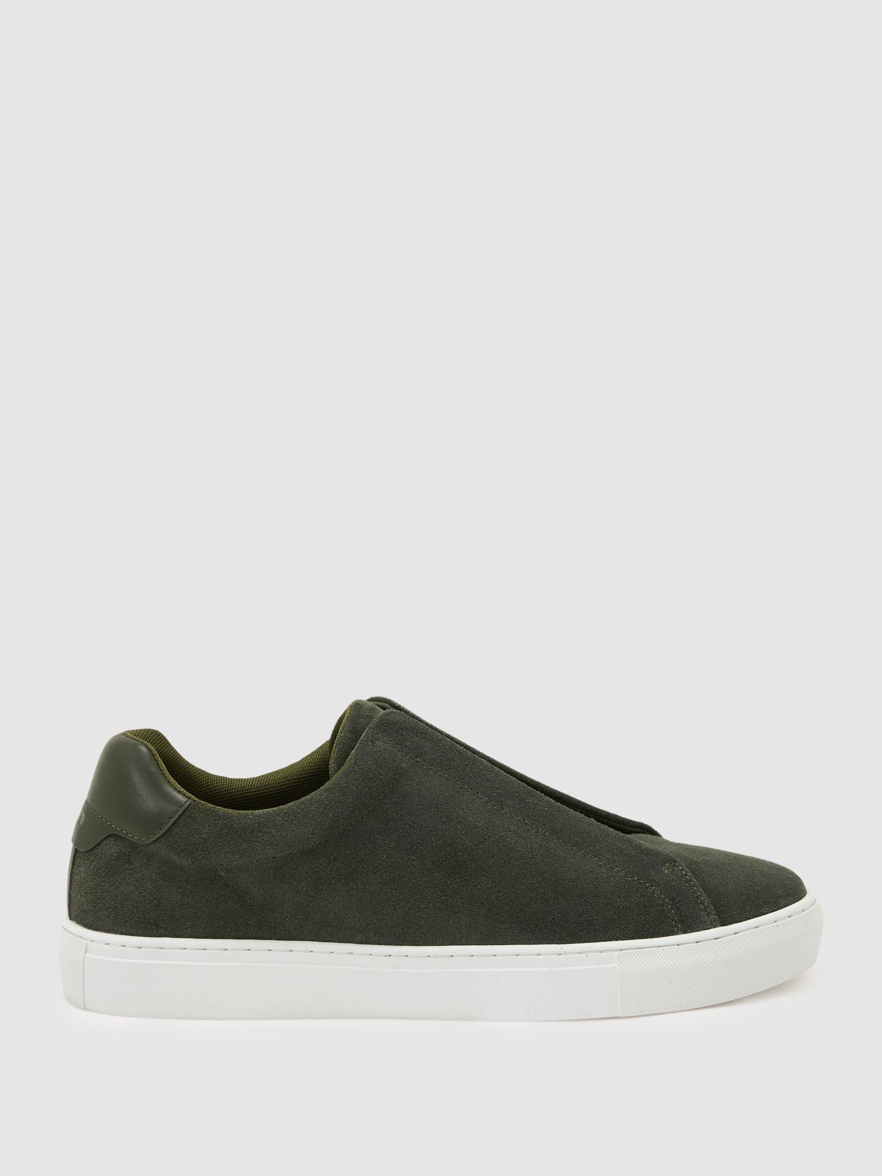 Suede Slip-On Elasticated Trainers in Pine Green - image 5
