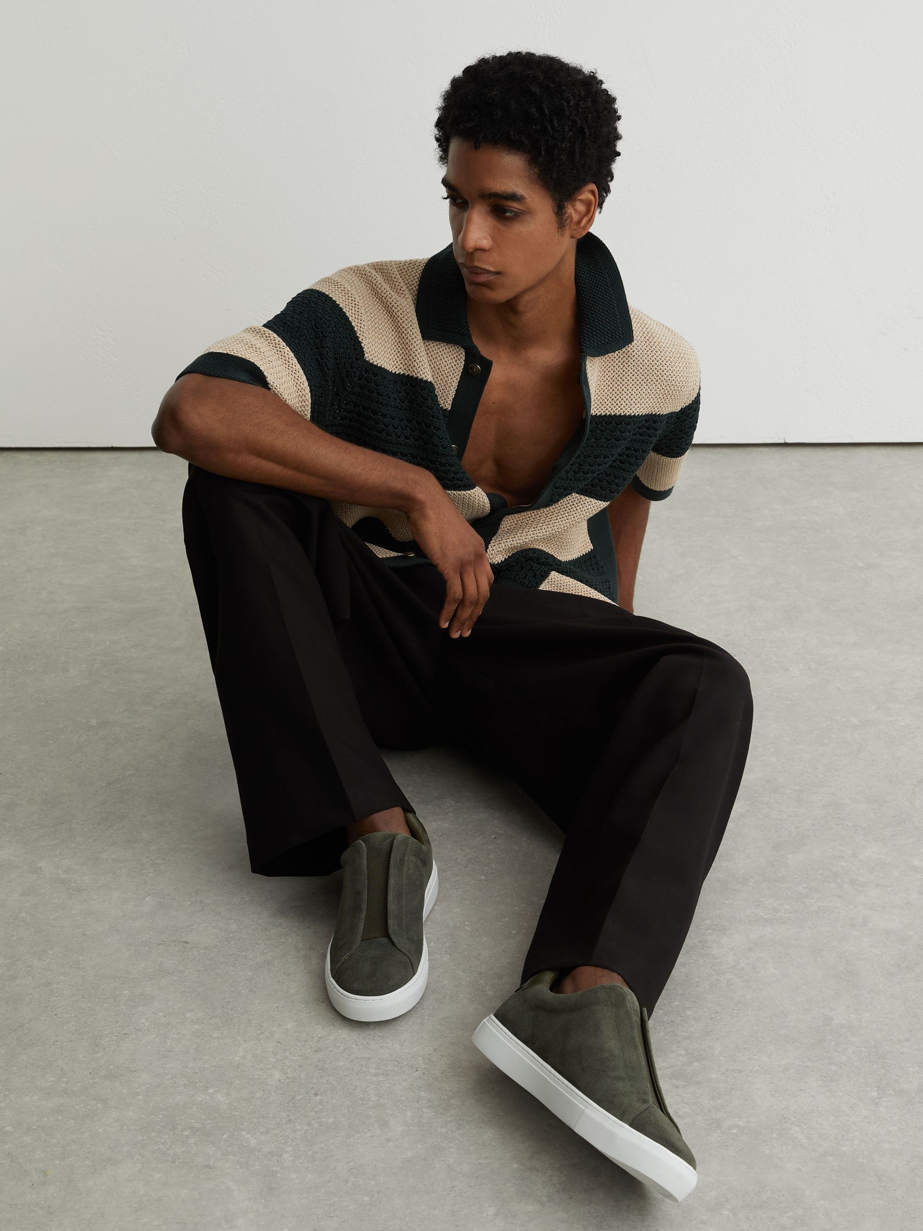 Suede Slip-On Elasticated Trainers in Pine Green - Image 2 of 5