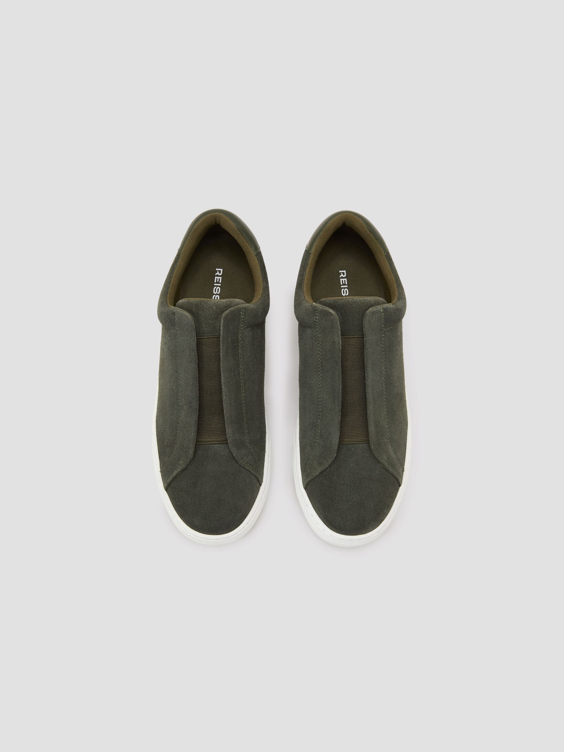 Suede Slip-On Elasticated Trainers in Pine Green - image 4