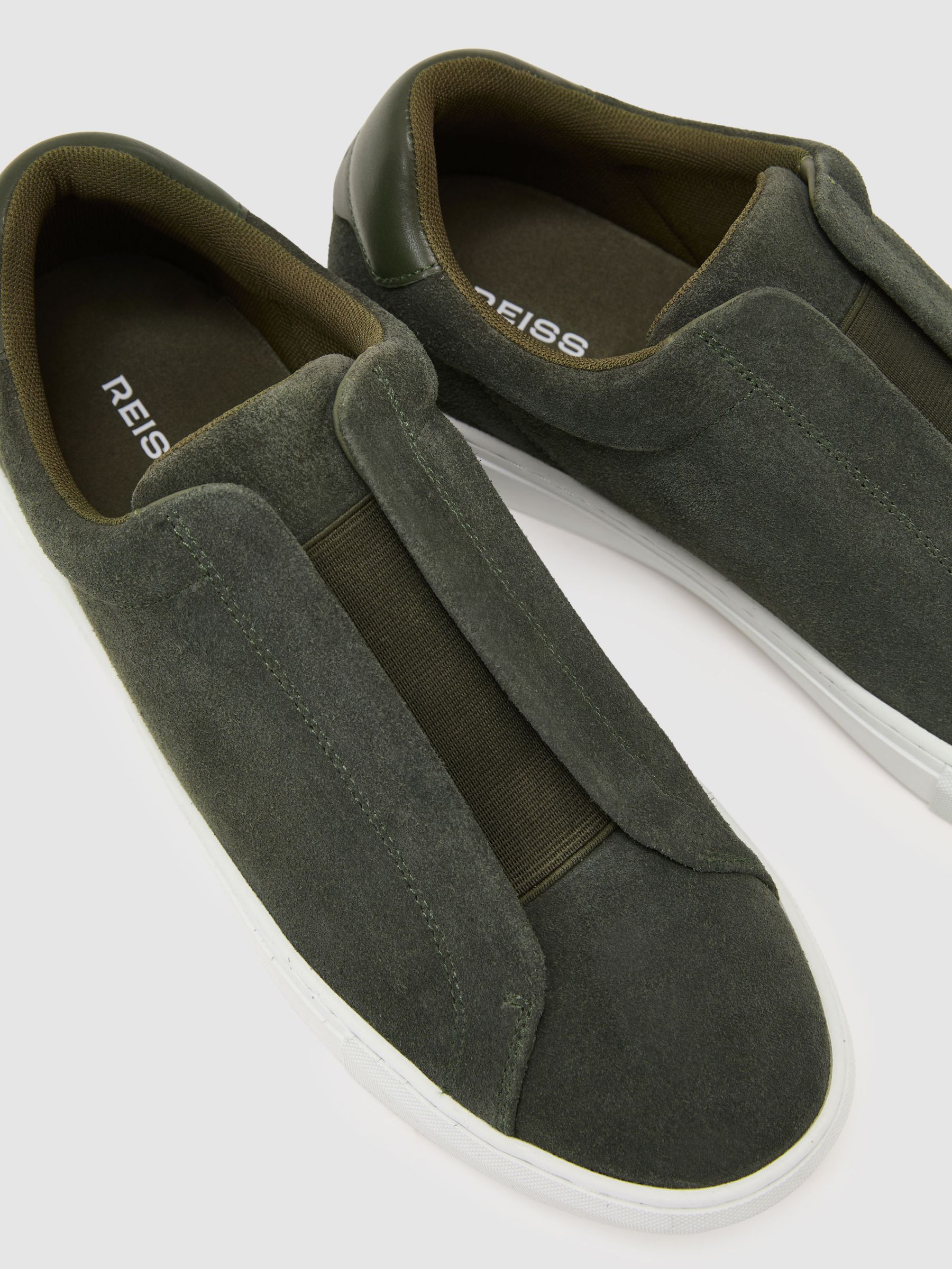 Suede Slip-On Elasticated Trainers in Pine Green - image 2