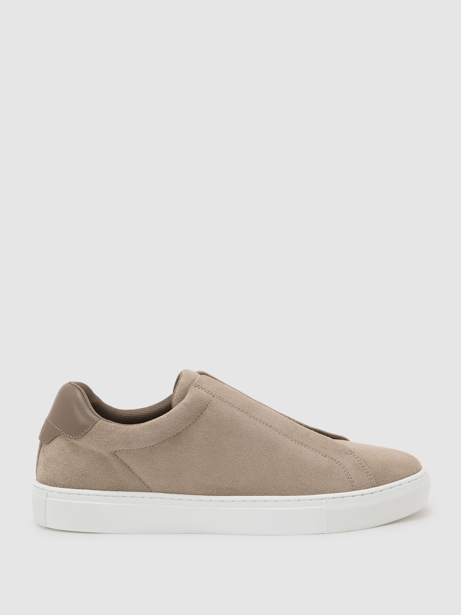 Suede Slip-On Elasticated Trainers in Taupe Brown - Image 1 of 5