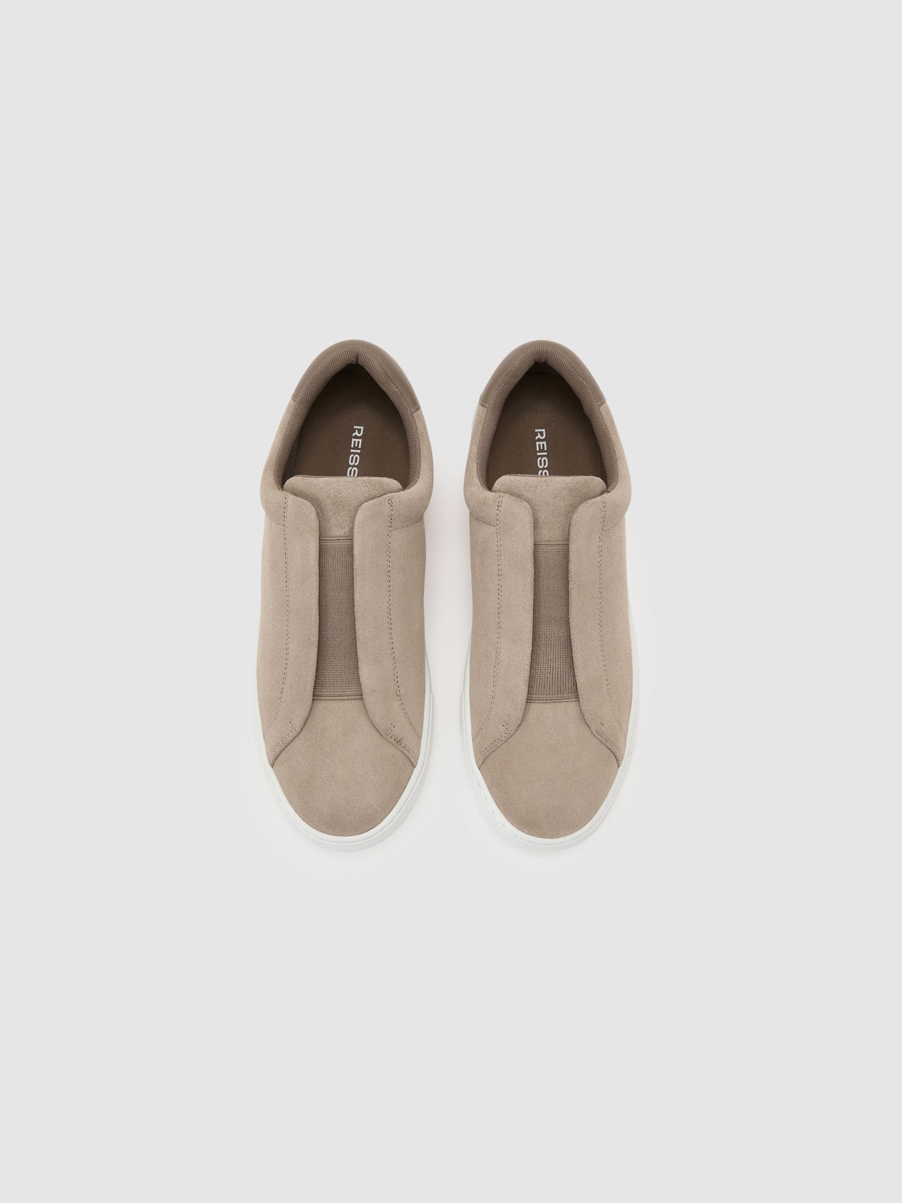 Suede Slip-On Elasticated Trainers in Taupe Brown - image 4