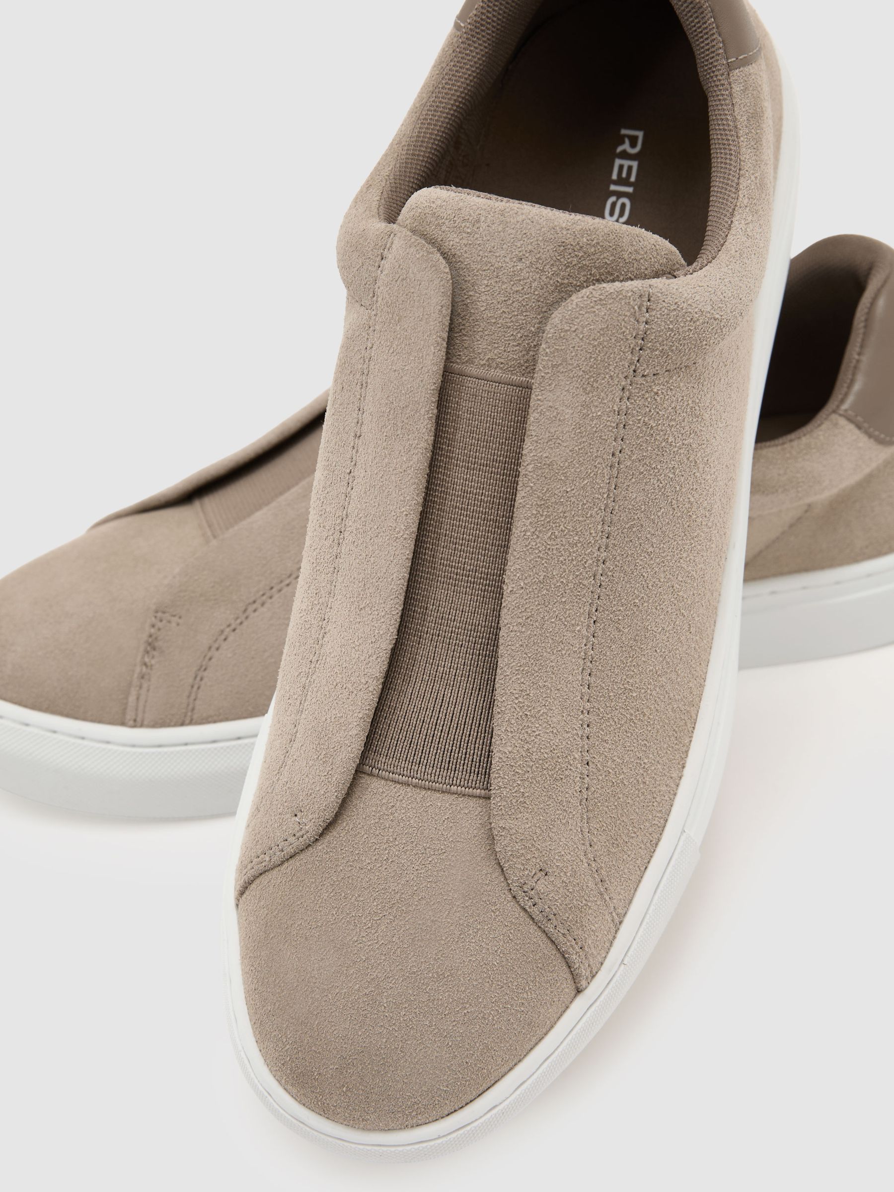 Suede Slip-On Elasticated Trainers in Taupe Brown - image 2