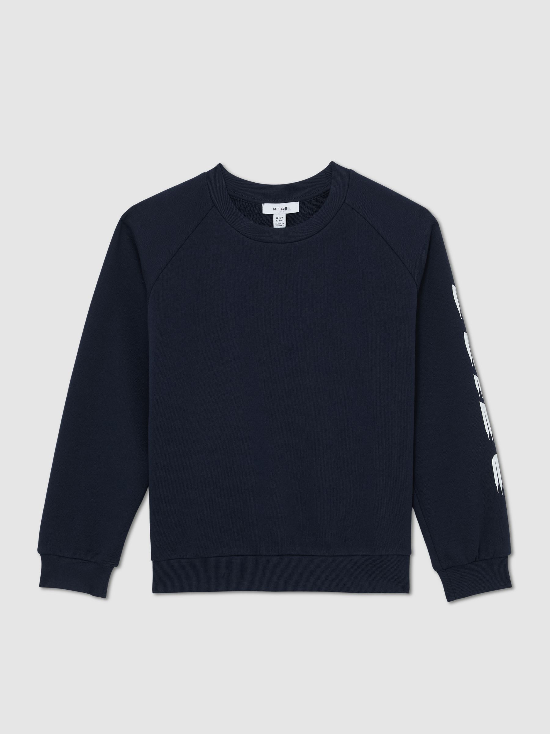 Cotton Logo-Print Sweatshirt in Navy - Image 1 of 4 Cotton Logo-Print Sweatshirt in Navy - Image 1 of 4