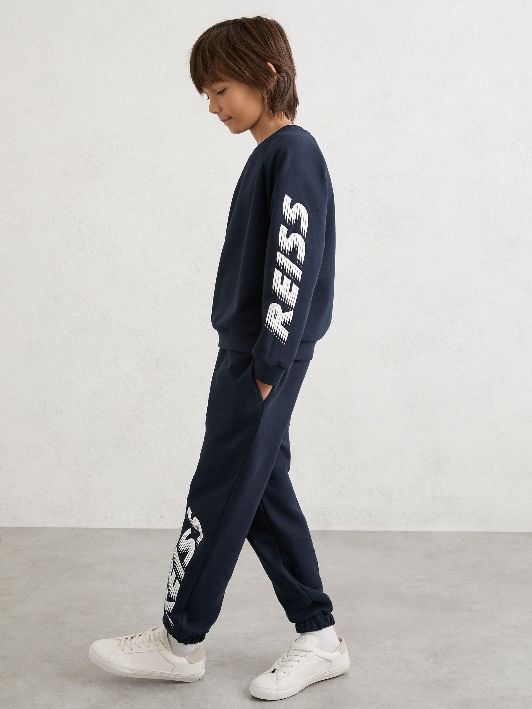 Cotton Logo-Print Sweatshirt in Navy - Image 2 of 4 Cotton Logo-Print Sweatshirt in Navy - Image 2 of 4
