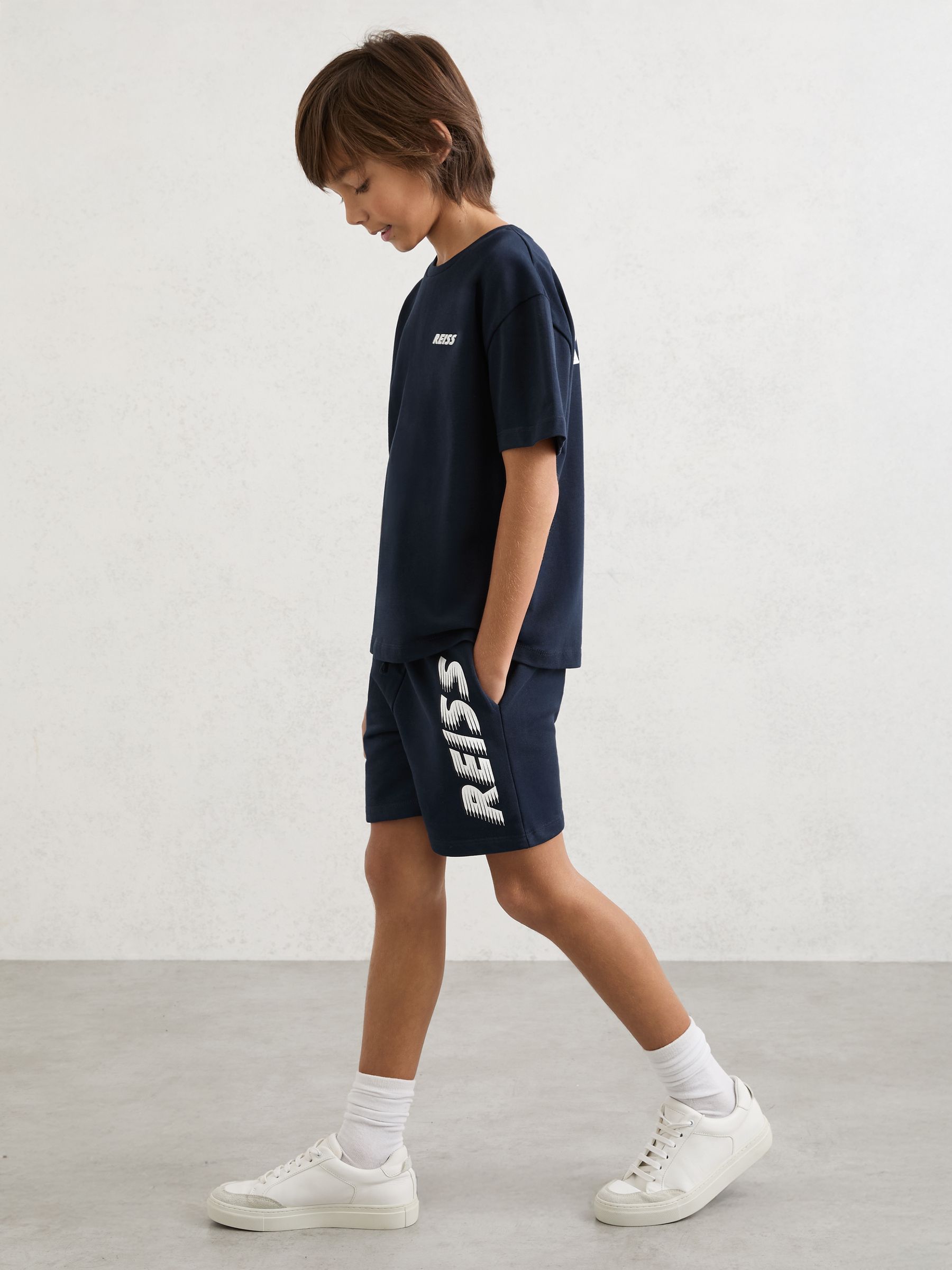 Cotton Logo-Print Drawstring Shorts in Navy - Image 2 of 4
