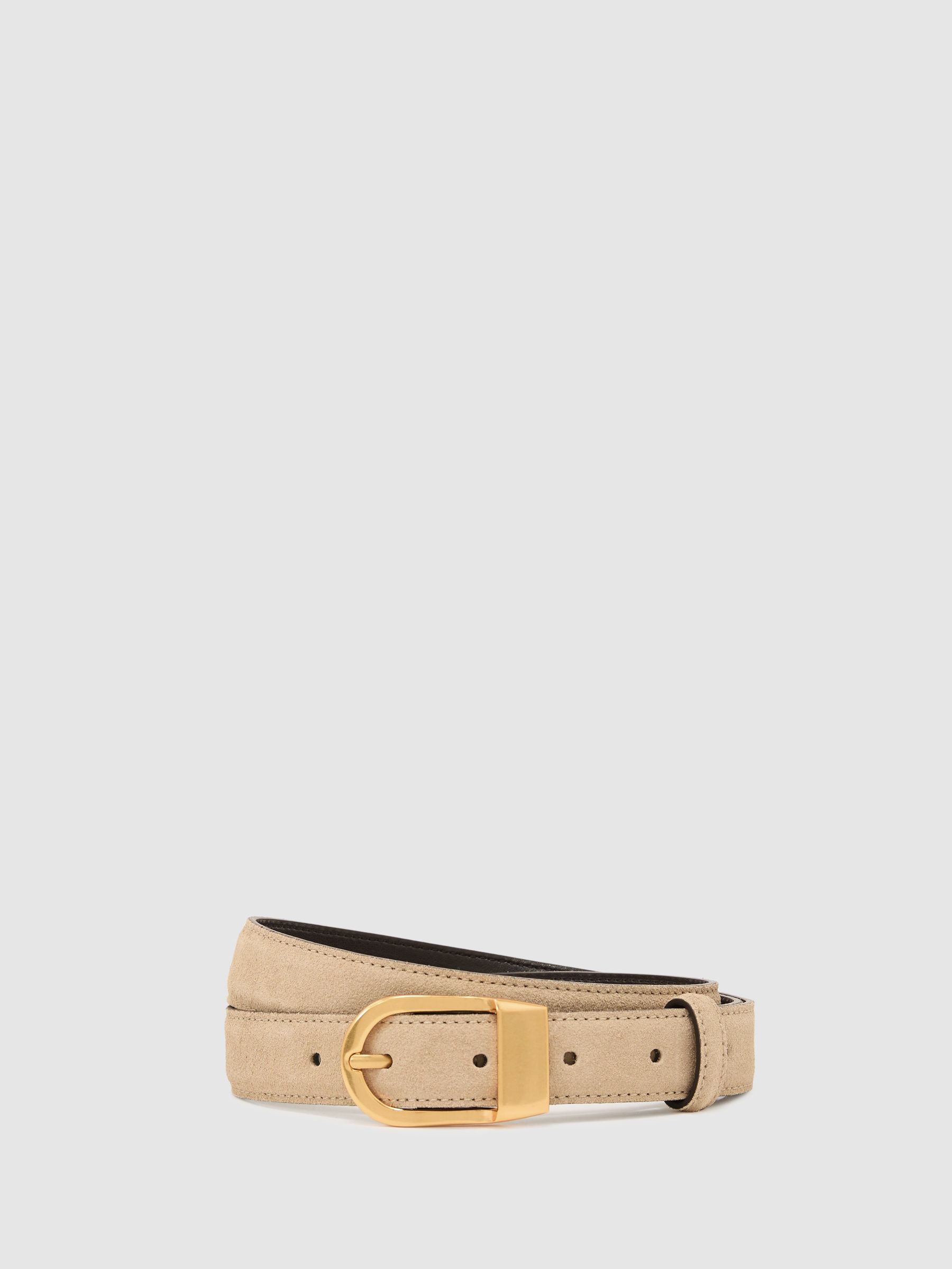 Leather Curved-Buckle Belt in Stone - Image 1 of 4