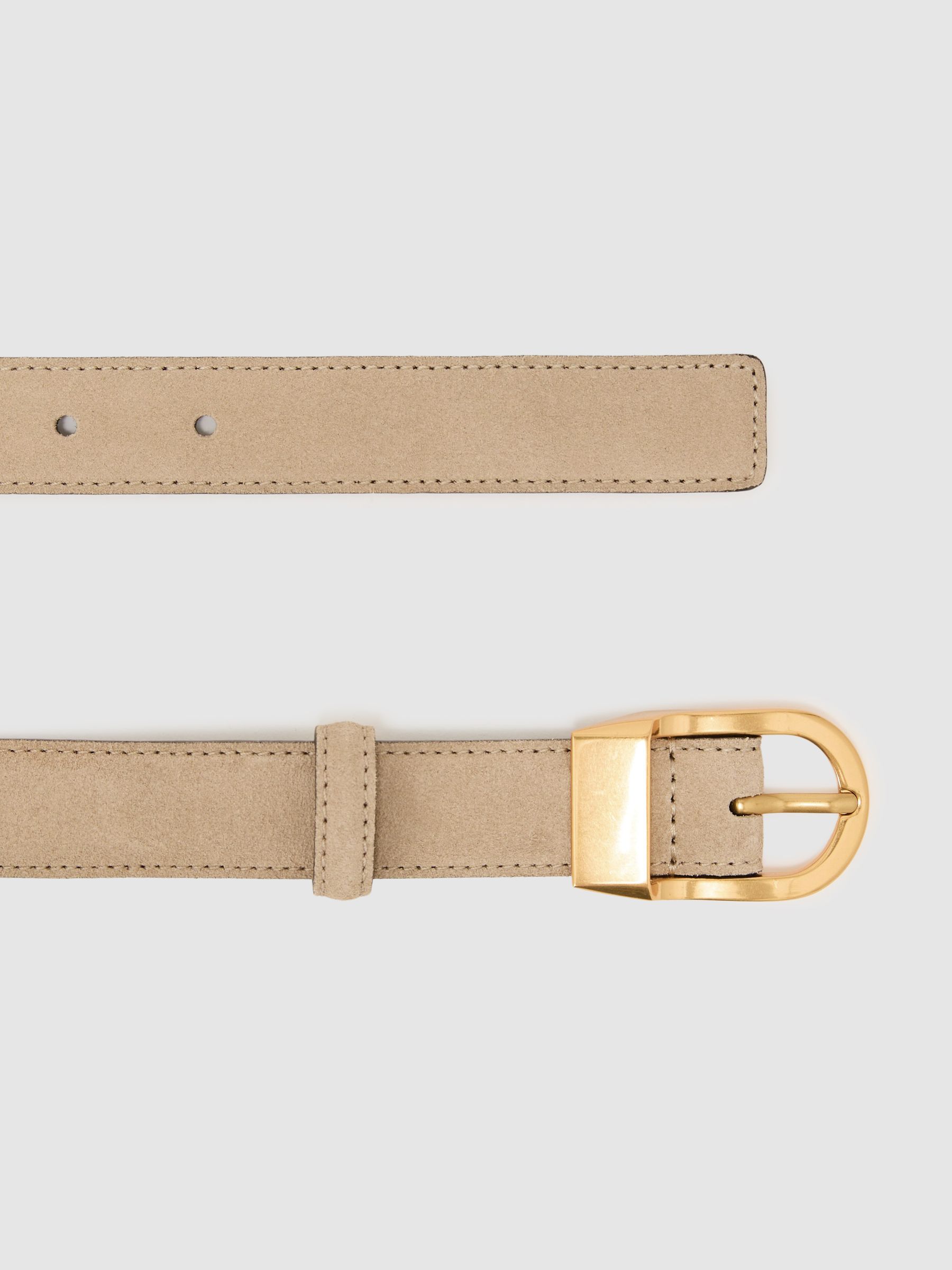 Leather Curved-Buckle Belt in Stone - image 3
