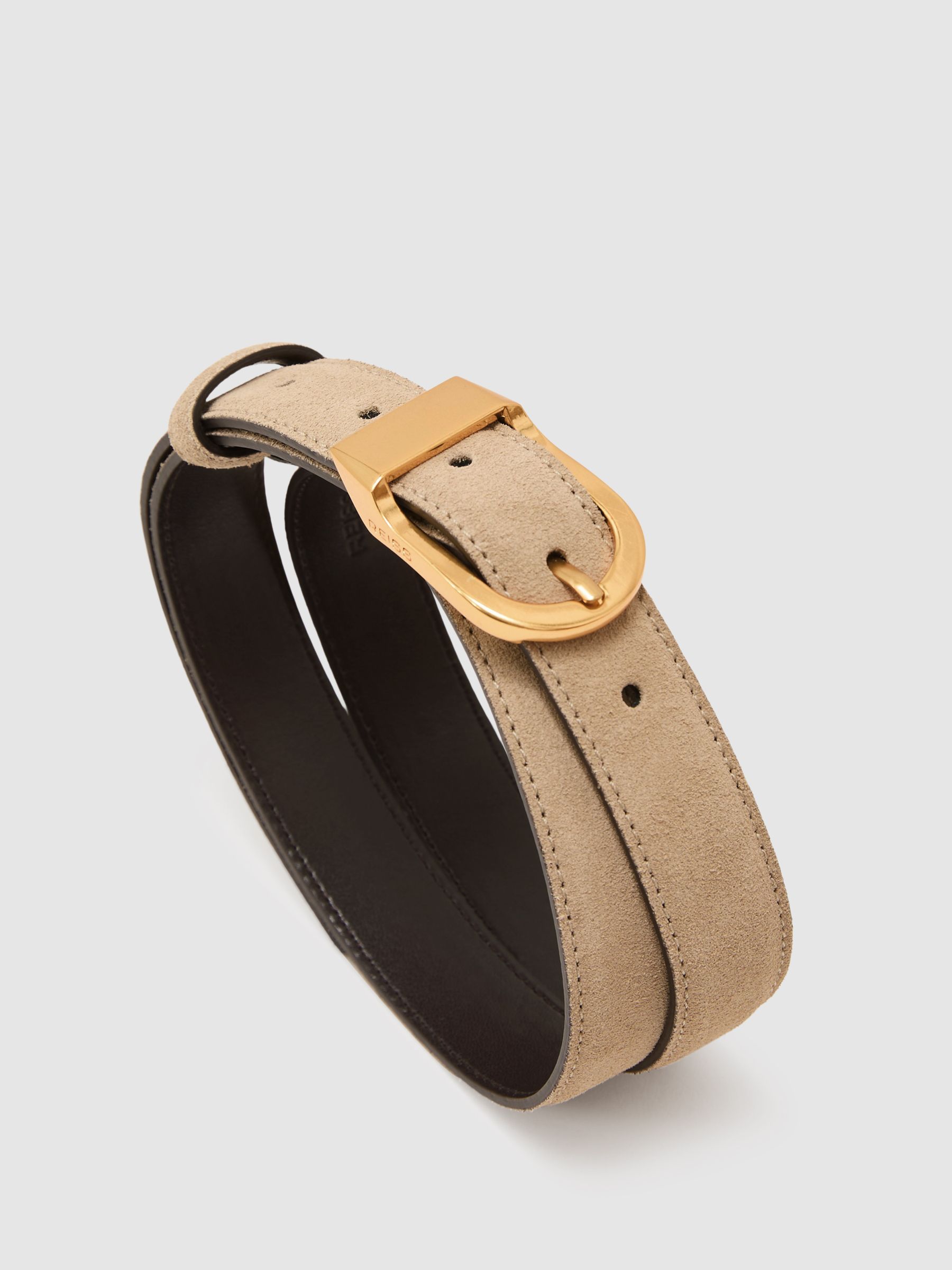 Leather Curved-Buckle Belt in Stone - image 2